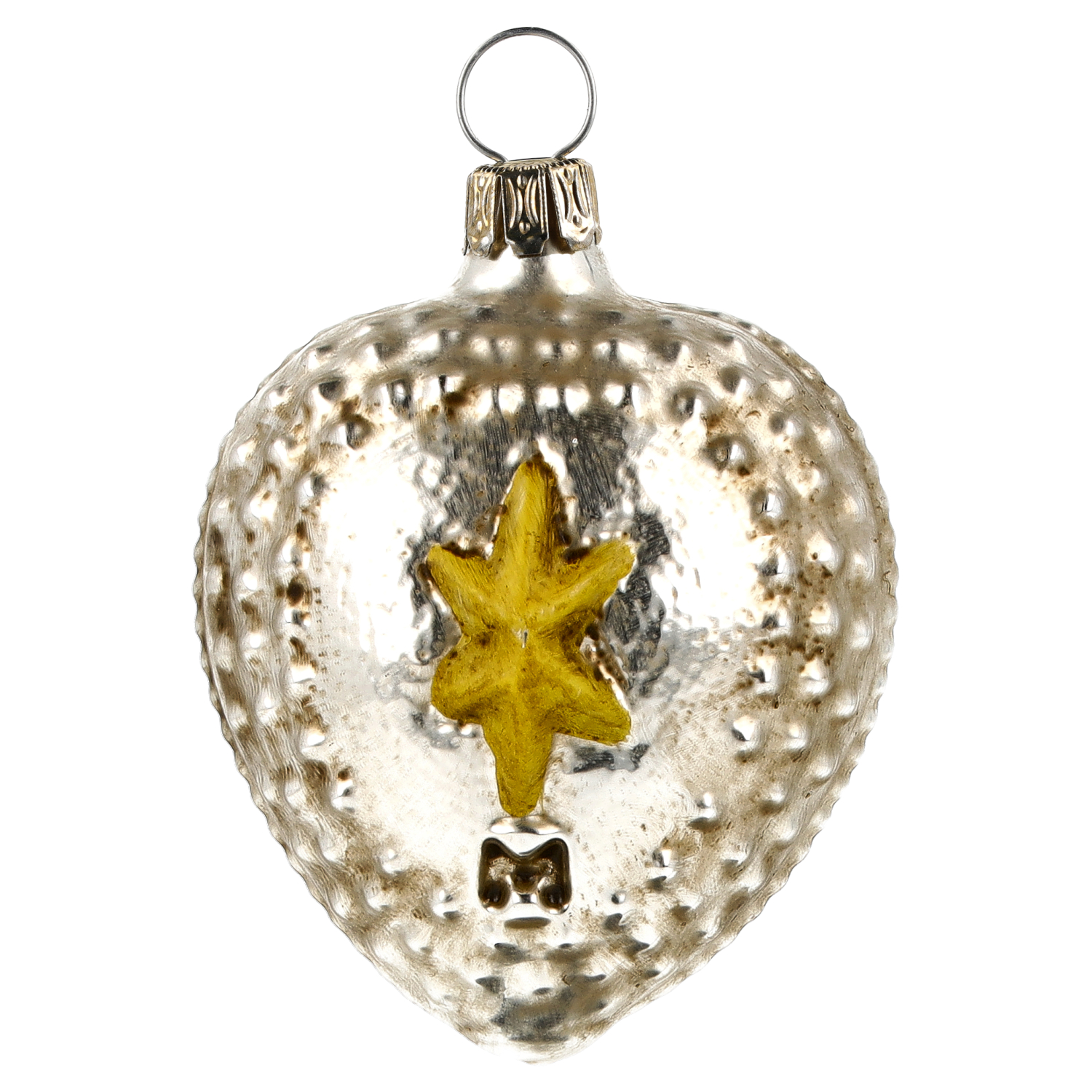 Silberne Herz-Christbaumkugel mit goldenem Stern