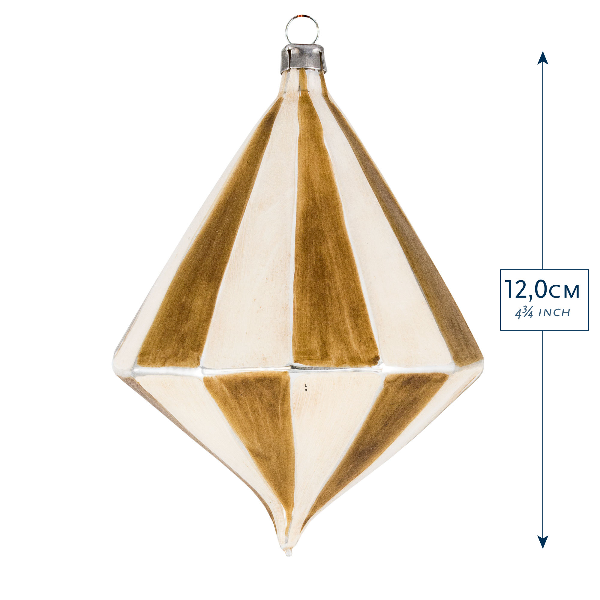 Glas-Christbaumkugel, Diamantform, gold-weiß, 12 cm