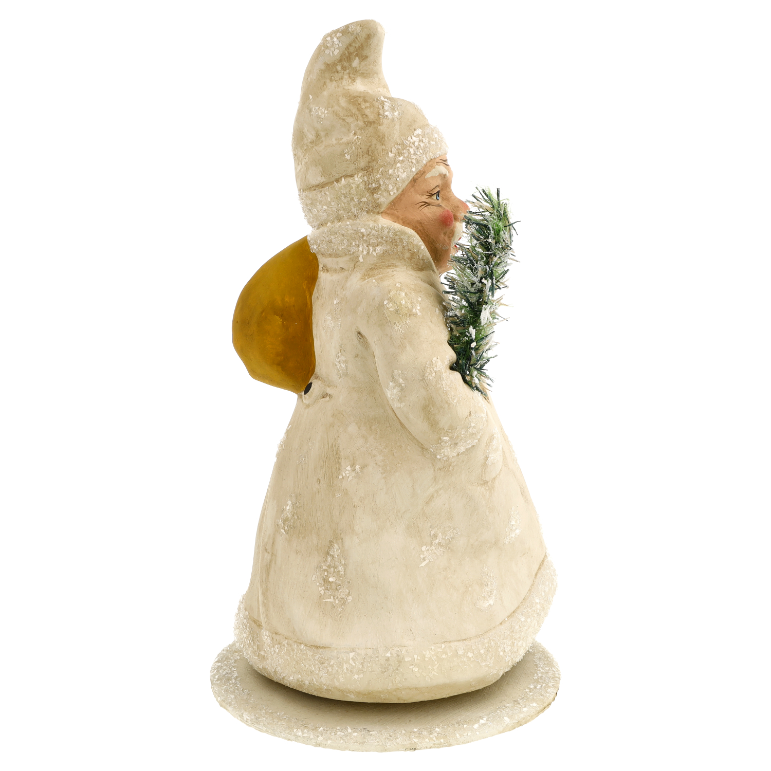 Weihnachtsfigur in Creme mit Tannenast und Geschenksack