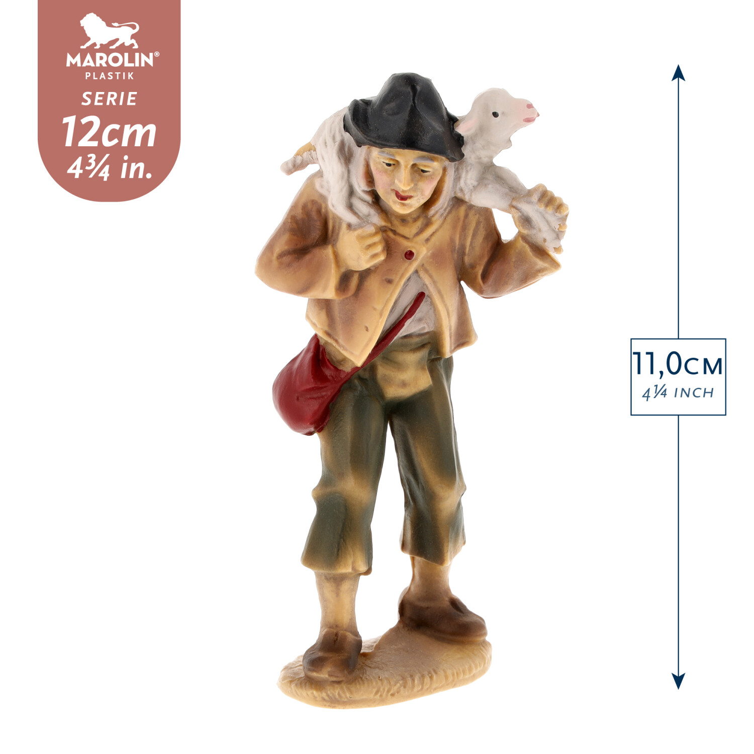 Hirte mit Schaf auf Schulter, zu 12cm Fig. (Kunststoff) - Marolin Plastik - made in Germany
