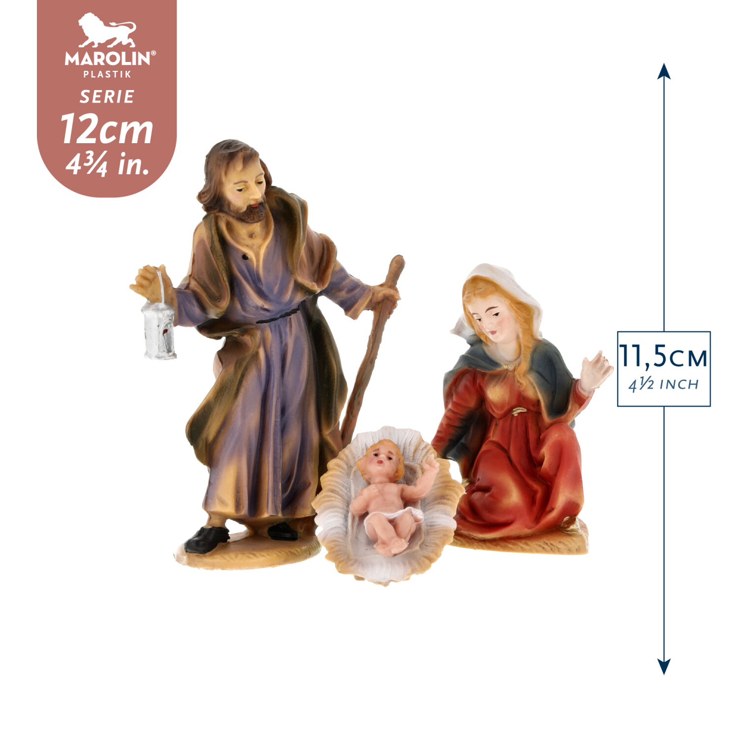 Marolin Krippe 12 cm, 3-tlg.: Maria, Josef, Jesus