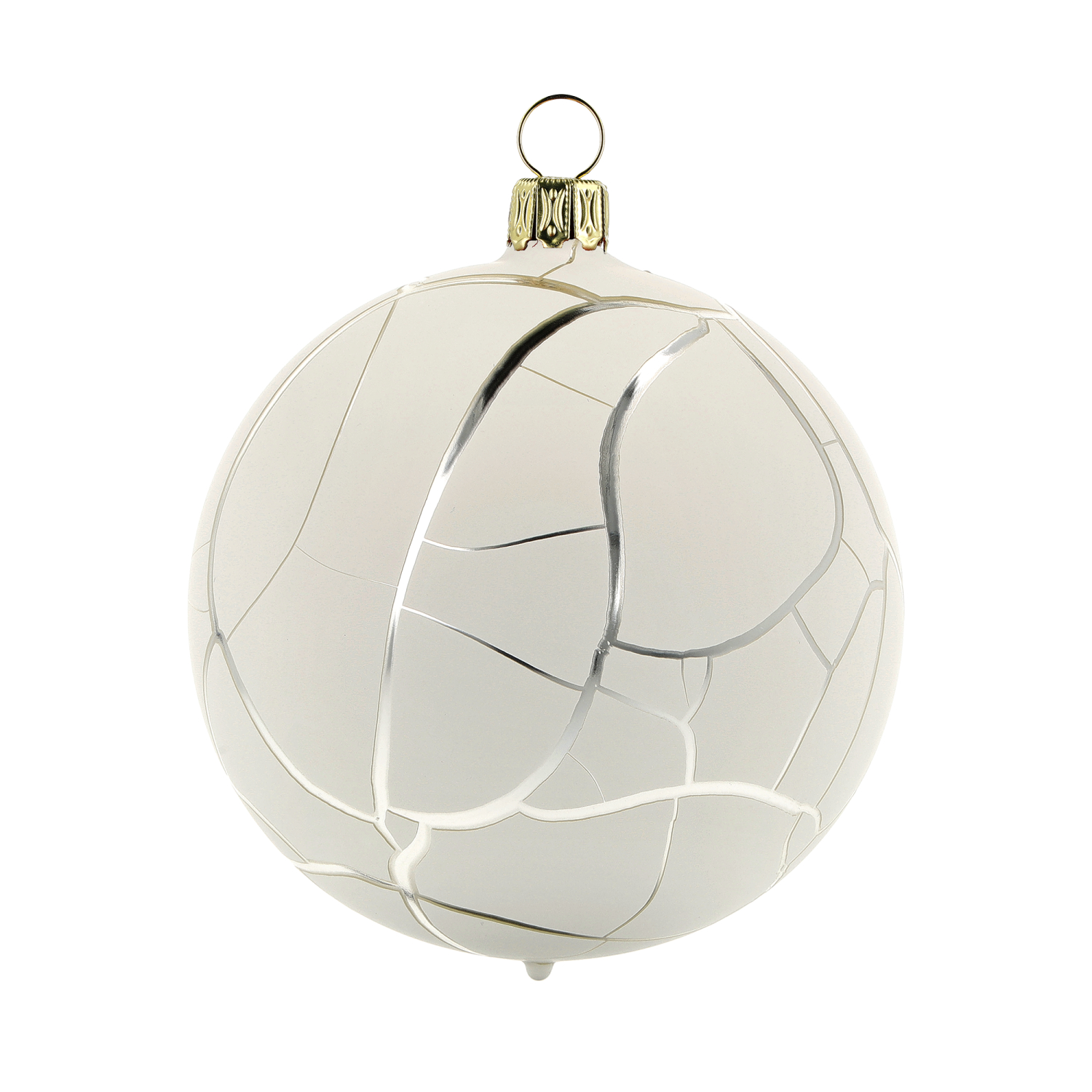 Silberne Glas-Christbaumkugel mit Crackle-Muster, 8 cm