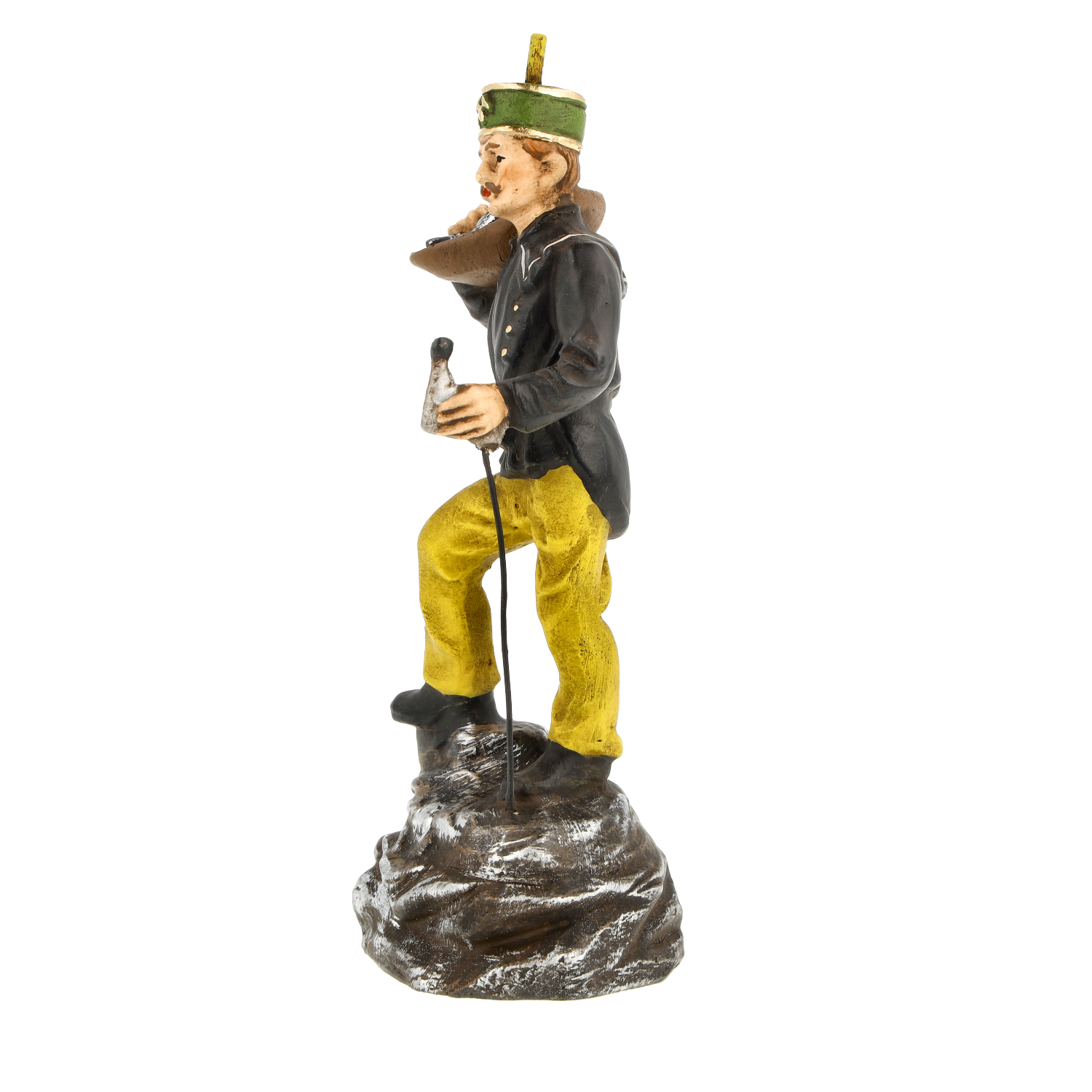 Dekofigur Wanderer mit Stock auf Felsen, handbemalt