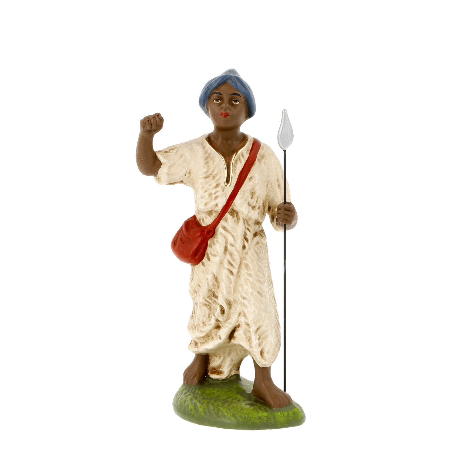 Krippenfigur Wächter mit Speer und roter Tasche