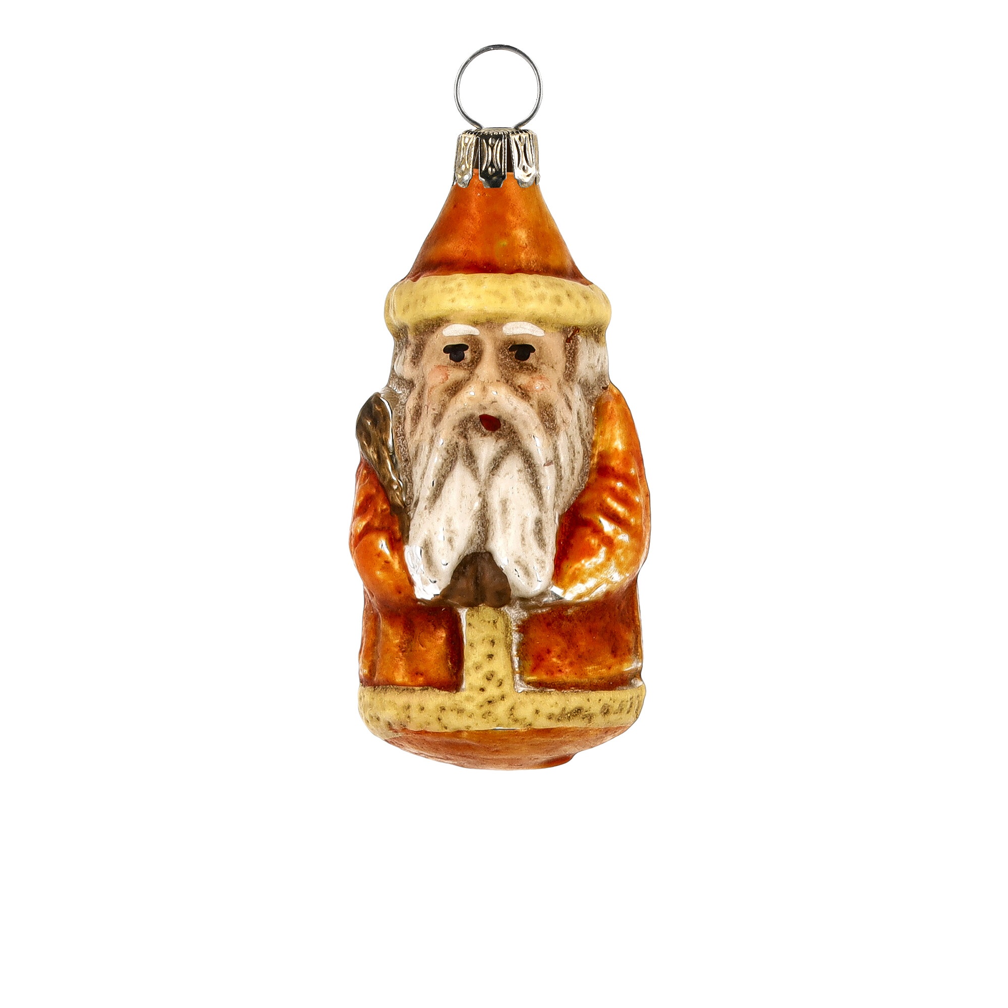 Vintage Weihnachtsmann Glasfigur in Orange als Baumschmuck