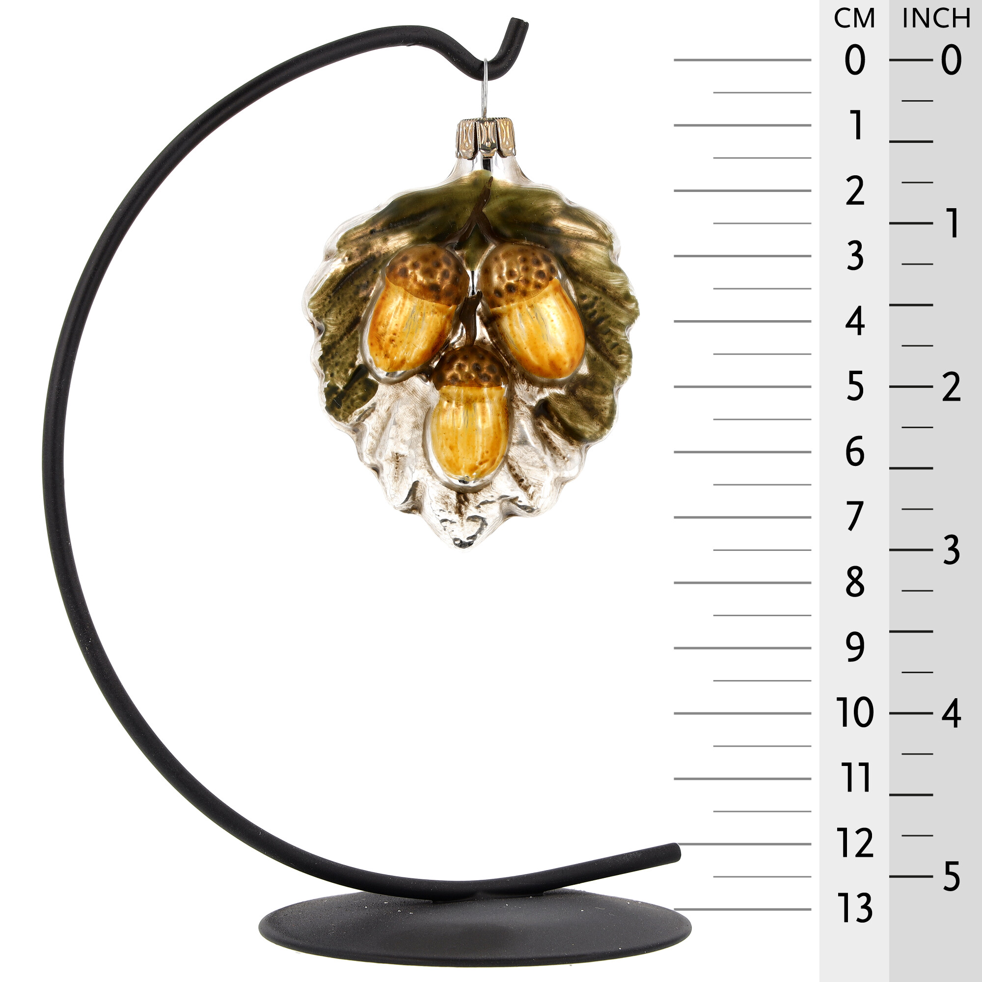 Glas Ornament Eichblatt mit Eicheln patiniert