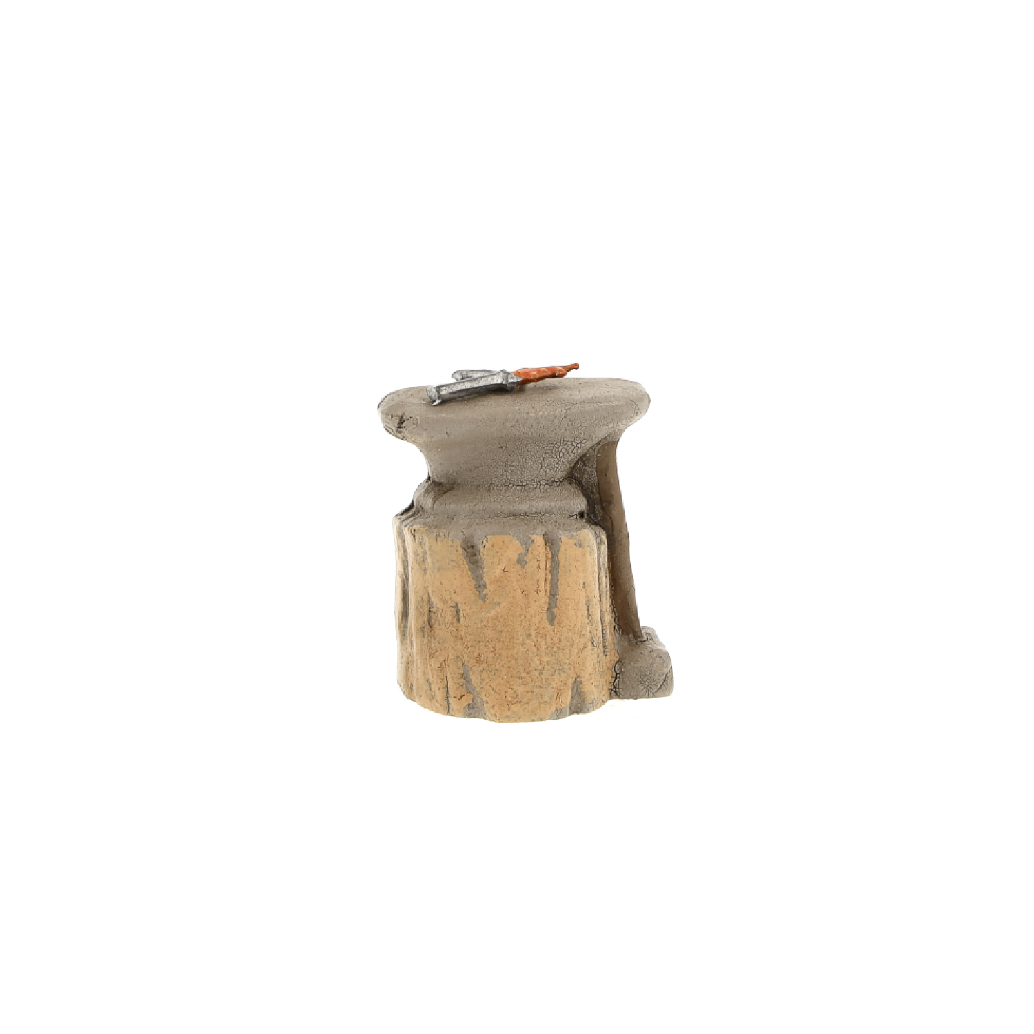 Deko-Miniatur: Amboss auf Holzstamm mit Hammer