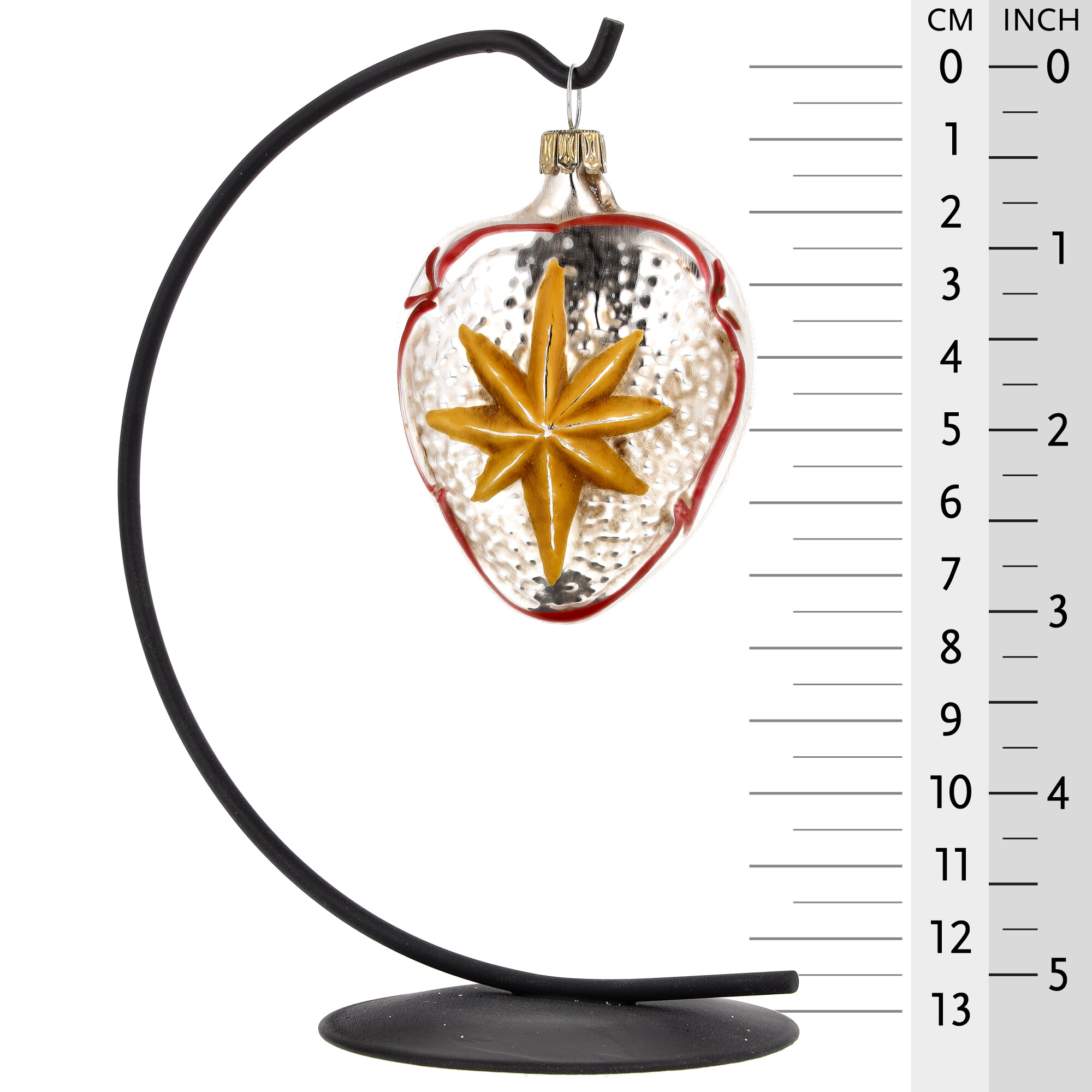 Glasanhänger silber-rot mit goldenem Stern, ca. 8 cm