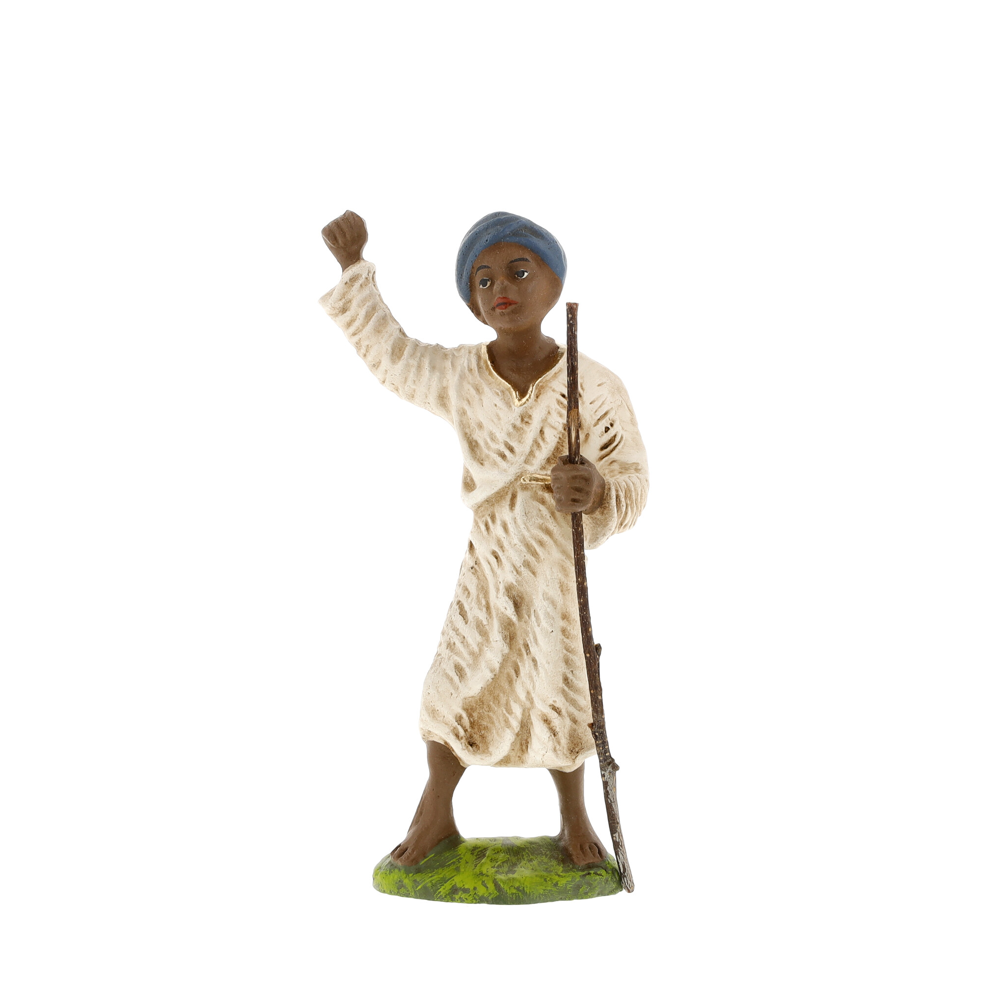Hirtenfigur mit Stab und Turban, für Weihnachtskrippe
