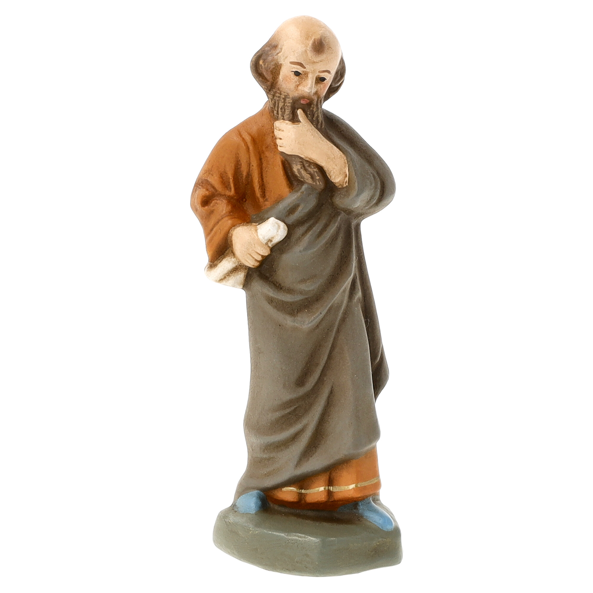 Handbemalte Krippenfigur, weiser Mann mit Schriftrolle