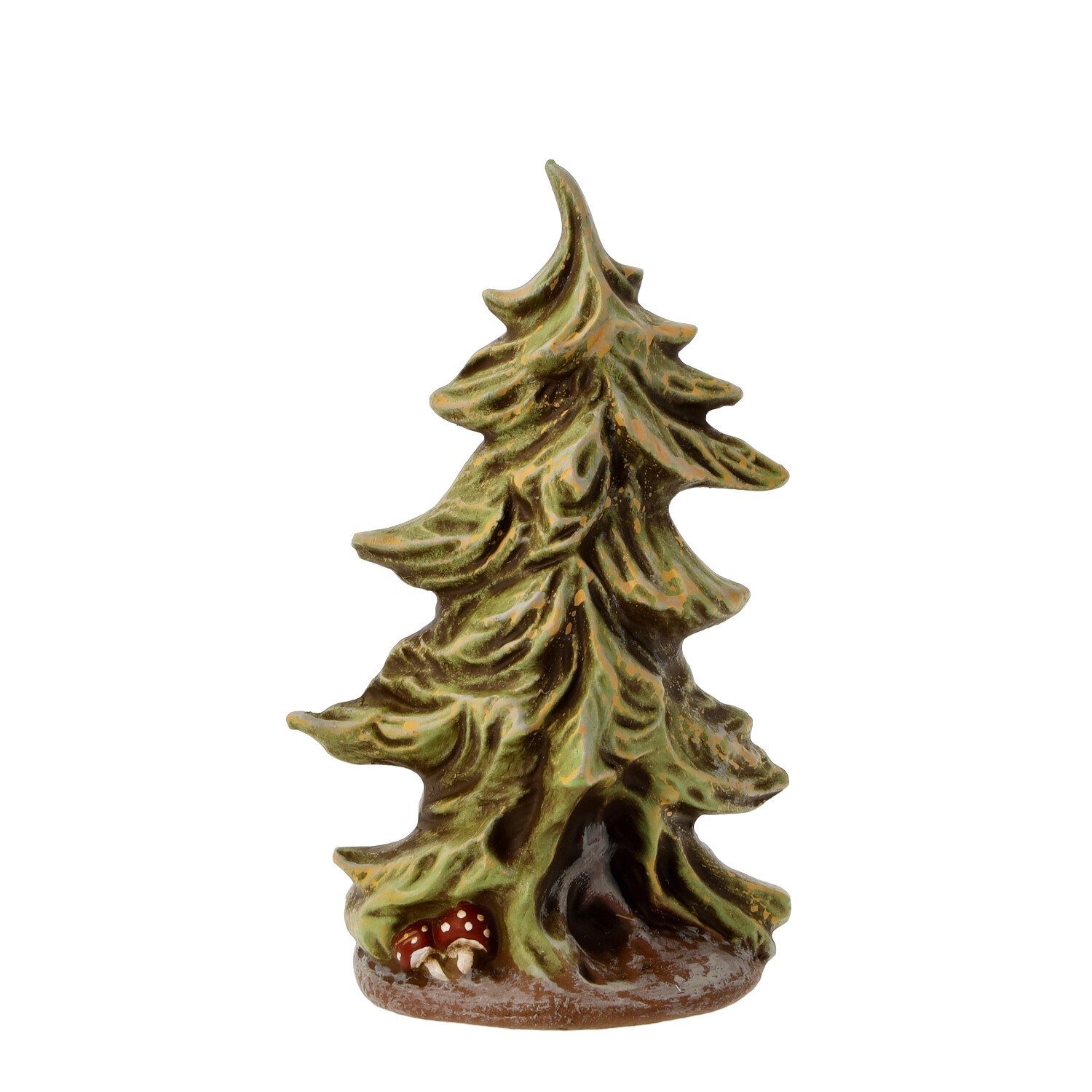 Keramik Tannenbaum mit Höhle am Stamm und Pilzen