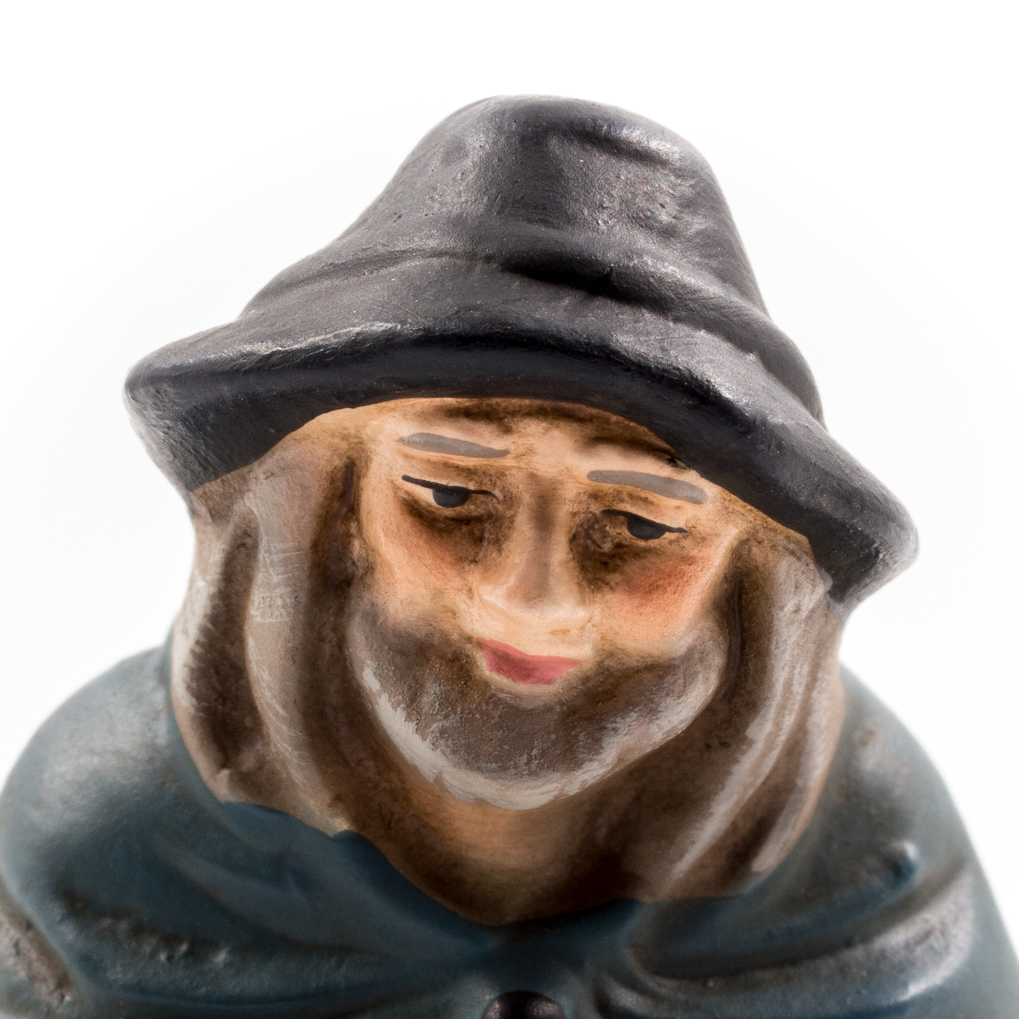 Handbemalte Krippenfigur: Hirte mit Hut und Bart
