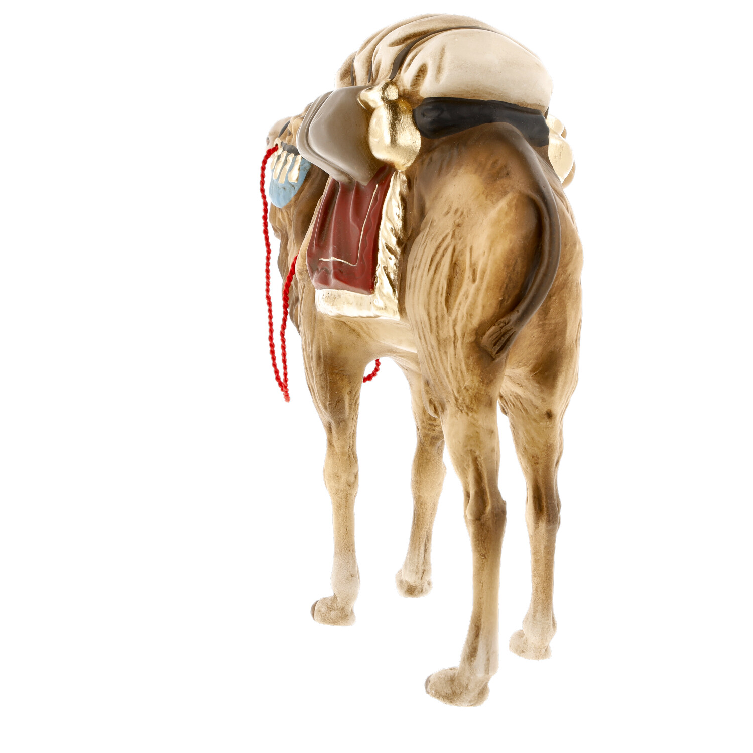 Kamel Krippenfigur mit Sattel und Gepäck, Rückansicht