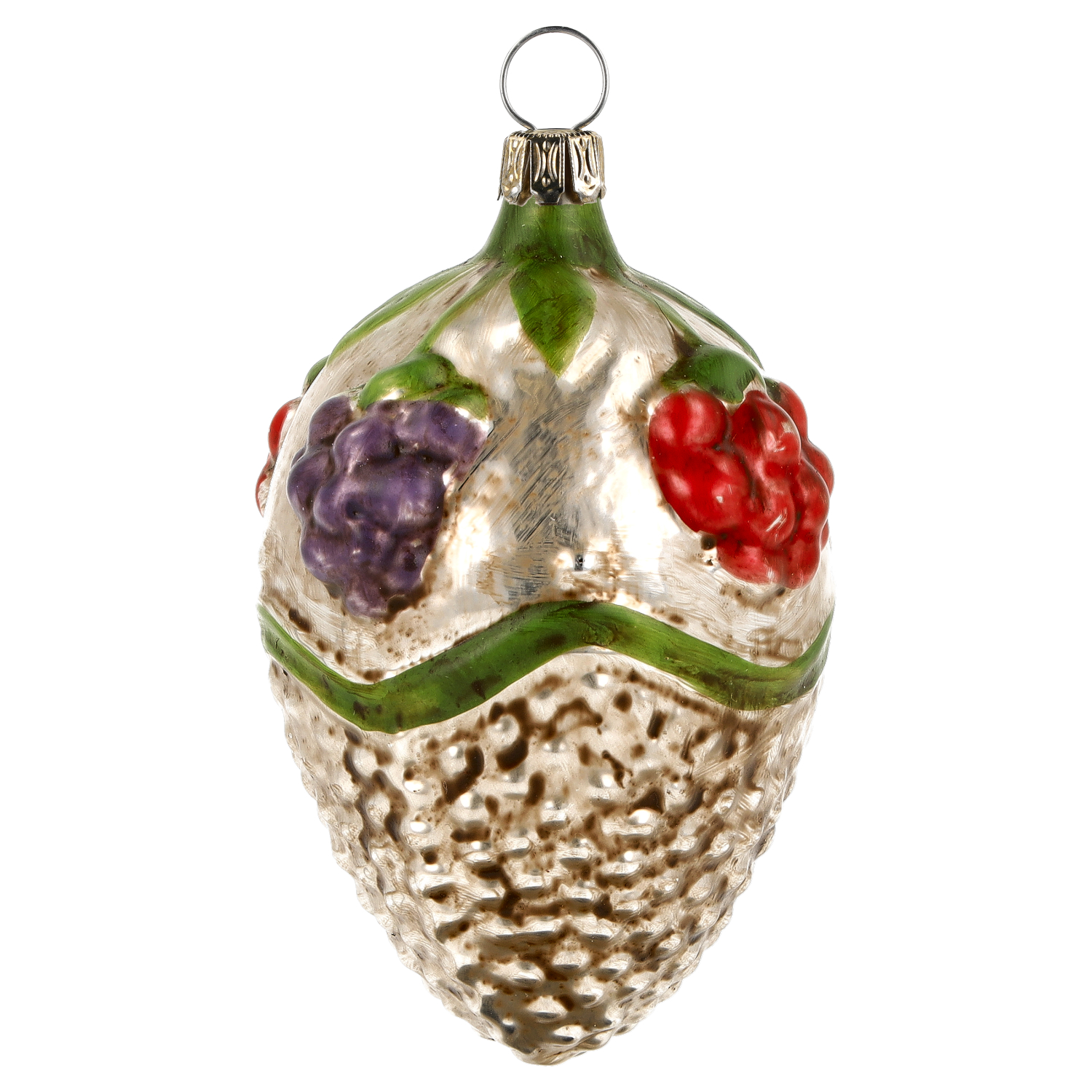 Handbemalter Glas-Baumschmuck Tannenzapfen mit Beeren