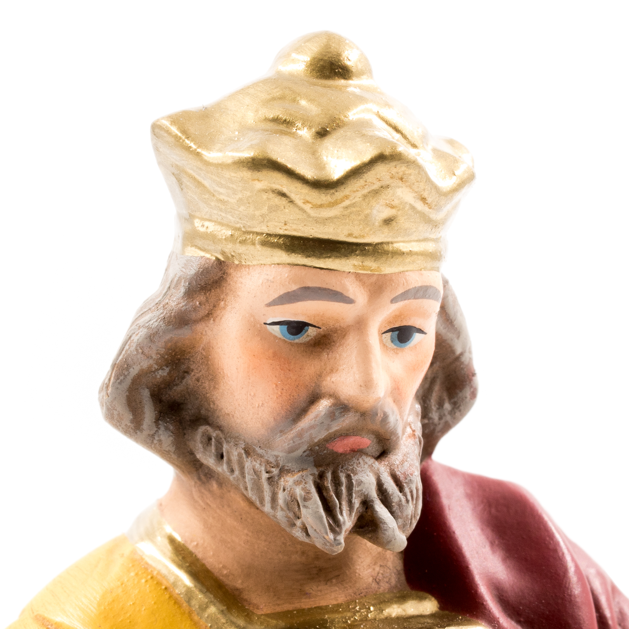 Detailaufnahme: Krippenfigur König mit goldener Krone