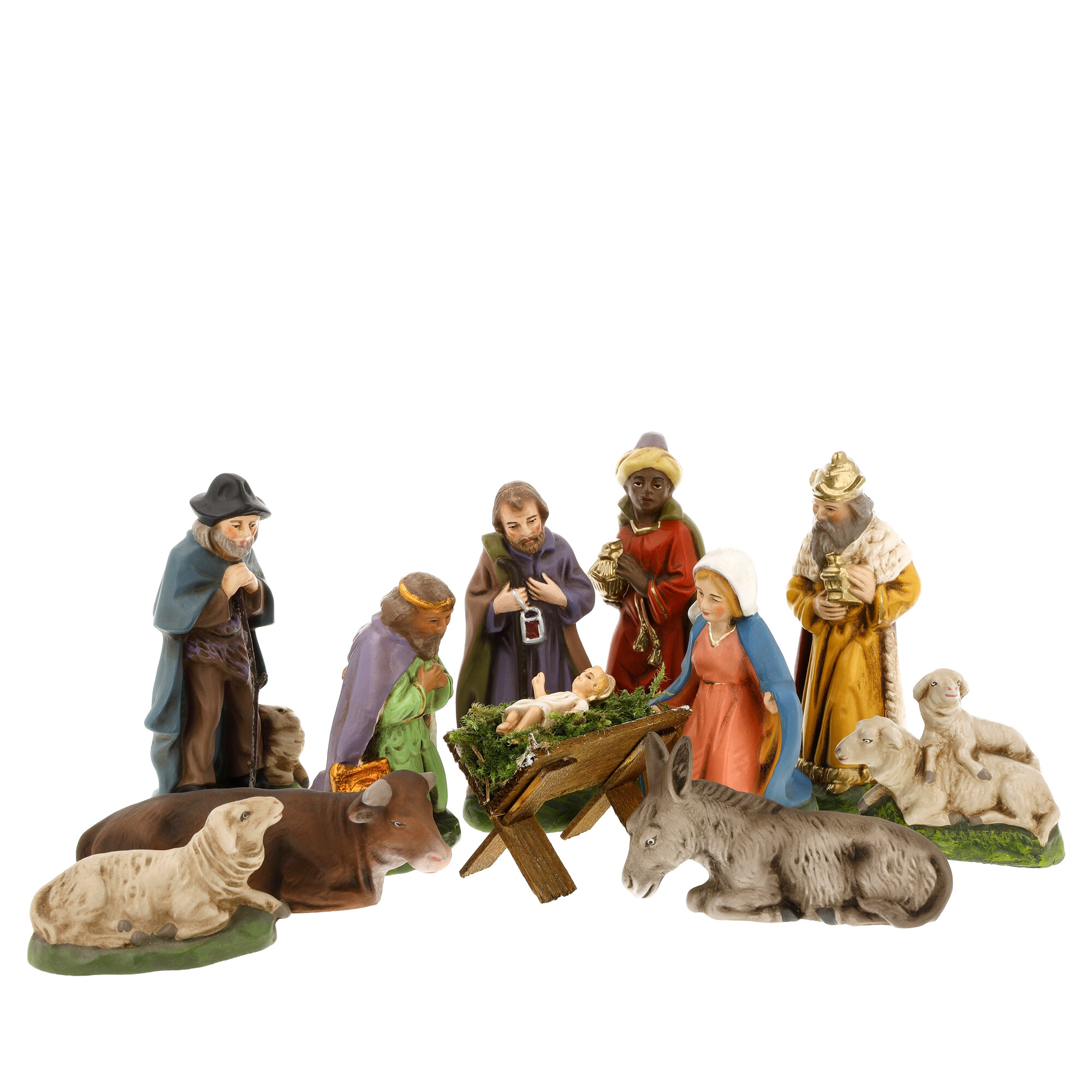 Weihnachtskrippe mit Maria, Josef, Jesus, Königen, Tieren