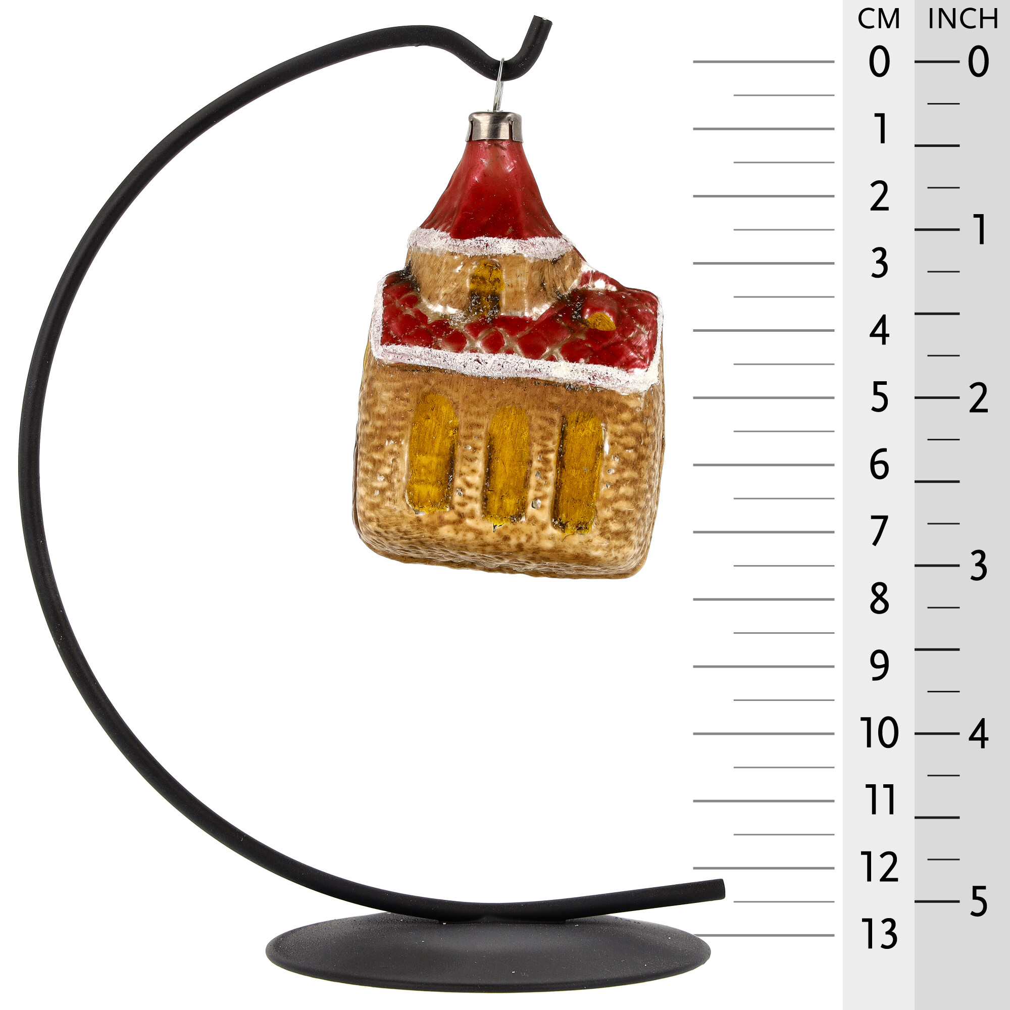 Weihnachtsbaum-Anhänger aus Glas, Kirche, rot-gold