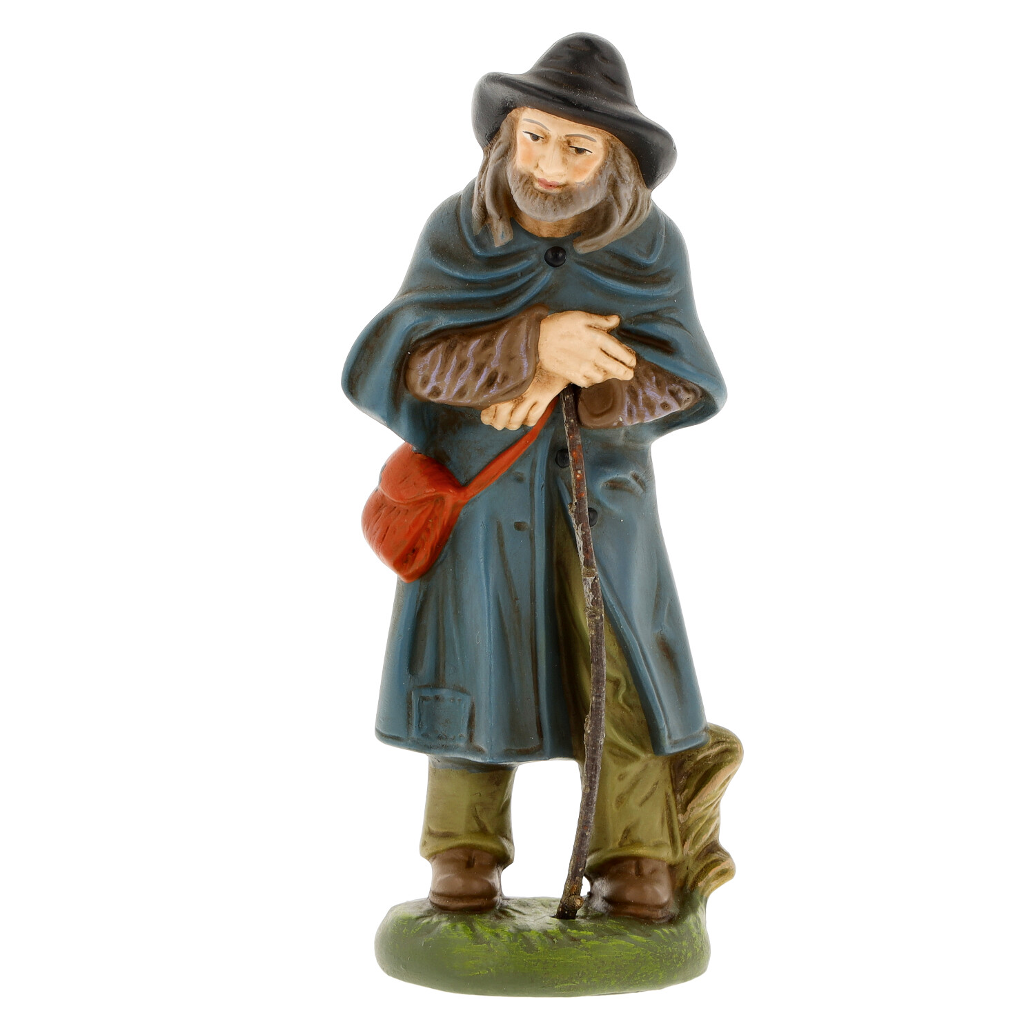 Hirtenfigur für Krippe, stehend mit Mantel und Stock