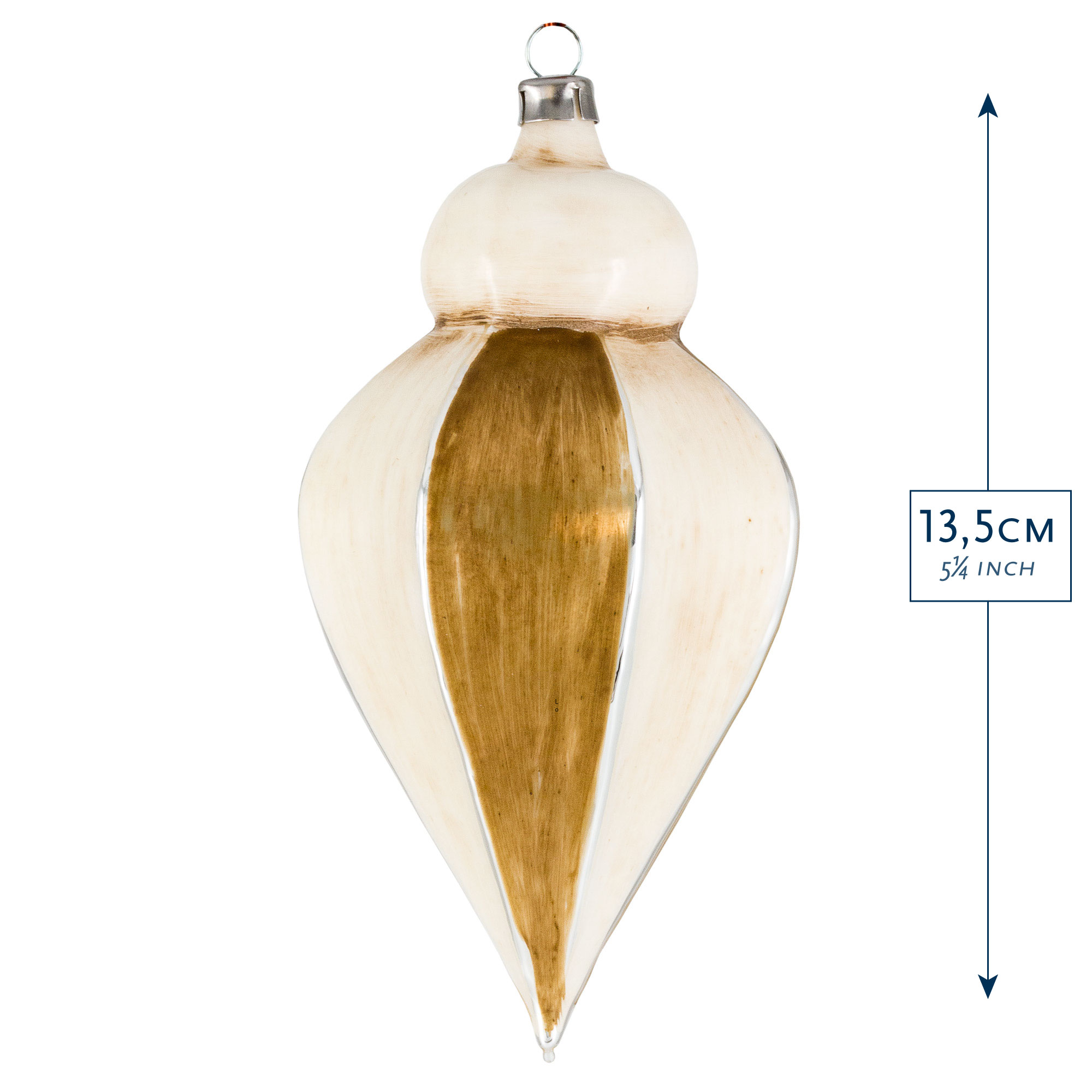 Christbaumschmuck Glas-Tropfen gold/weiß, 13,5 cm
