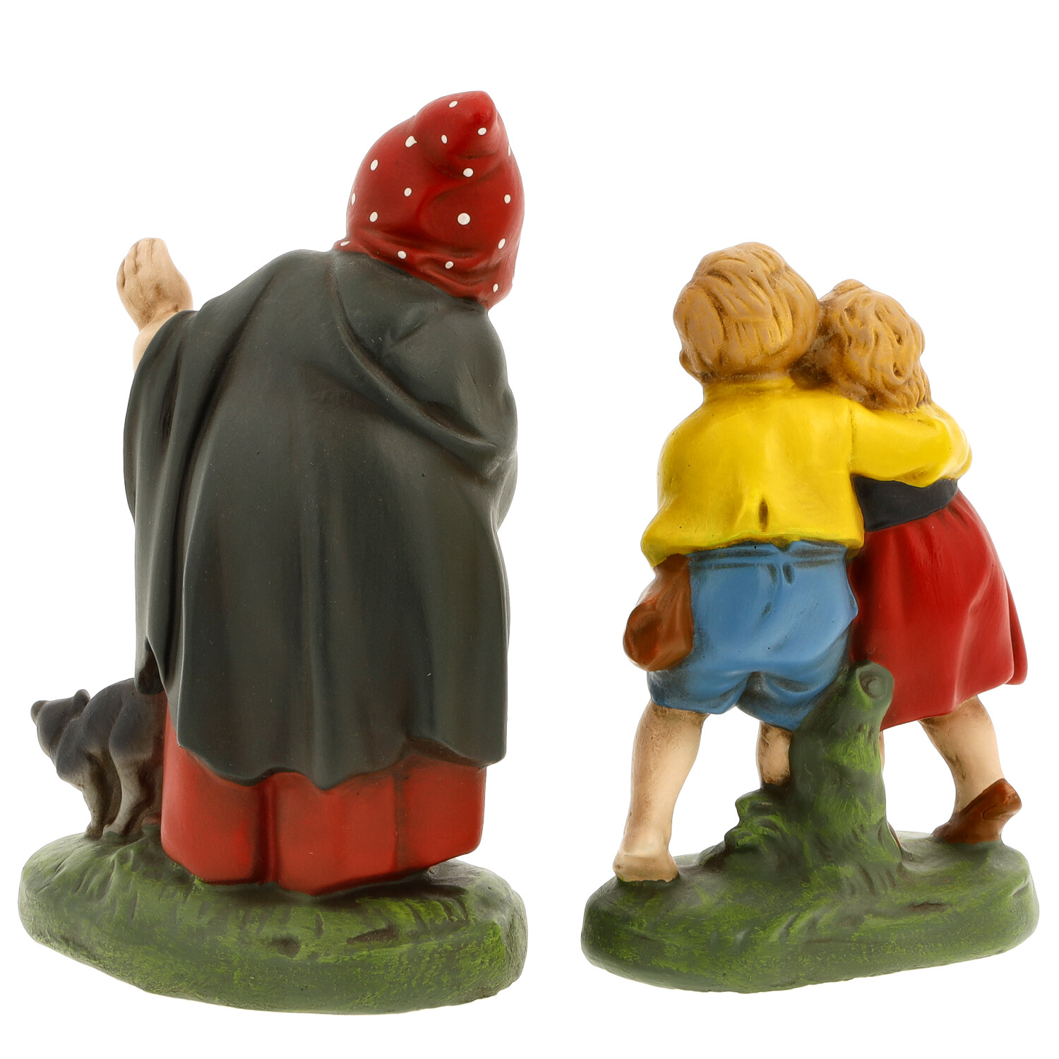 Rückansicht: Hexe mit Katze, Hänsel & Gretel Figuren