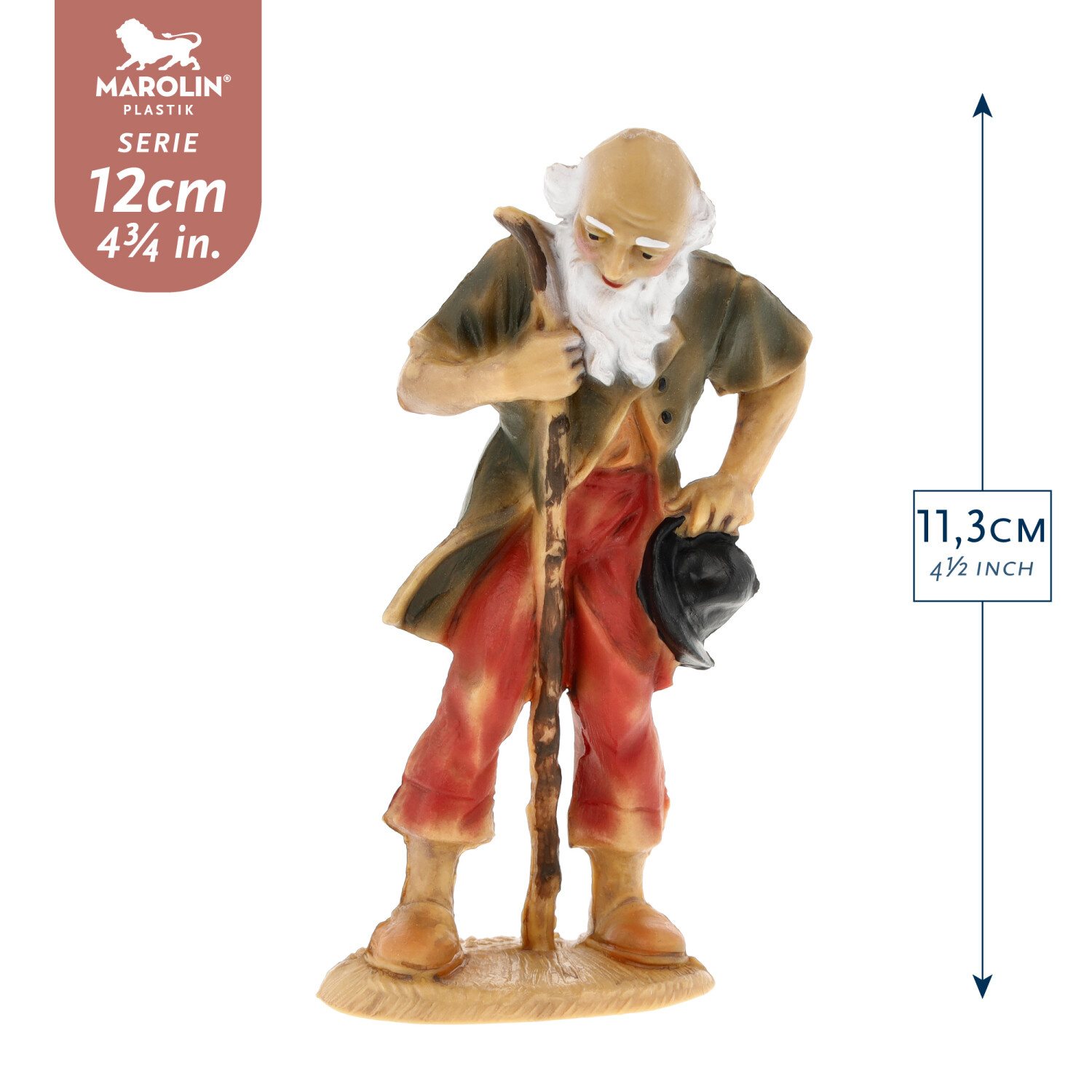 Krippenfigur alter Hirte mit Stock, 11,3 cm, Kunststoff
