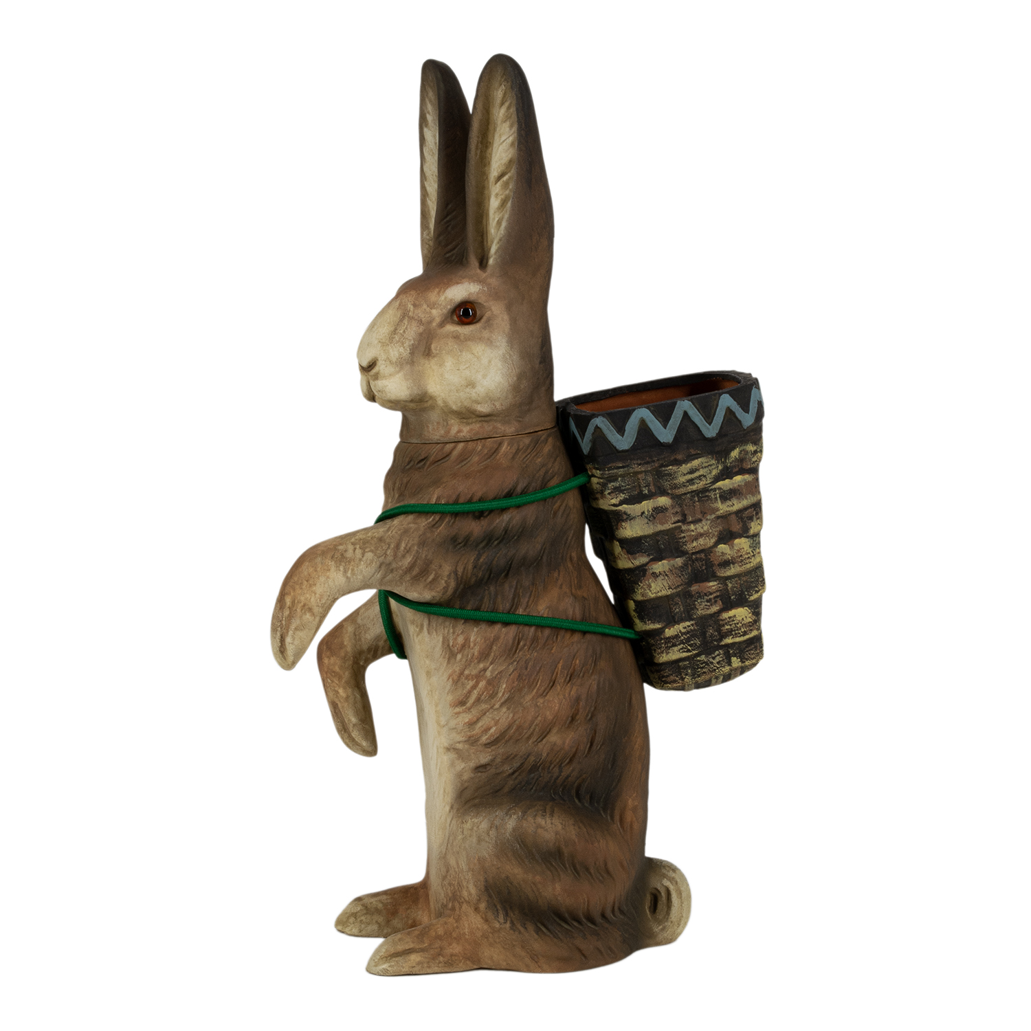 Stehender Osterhase mit Rückenkorb als Dekofigur braun