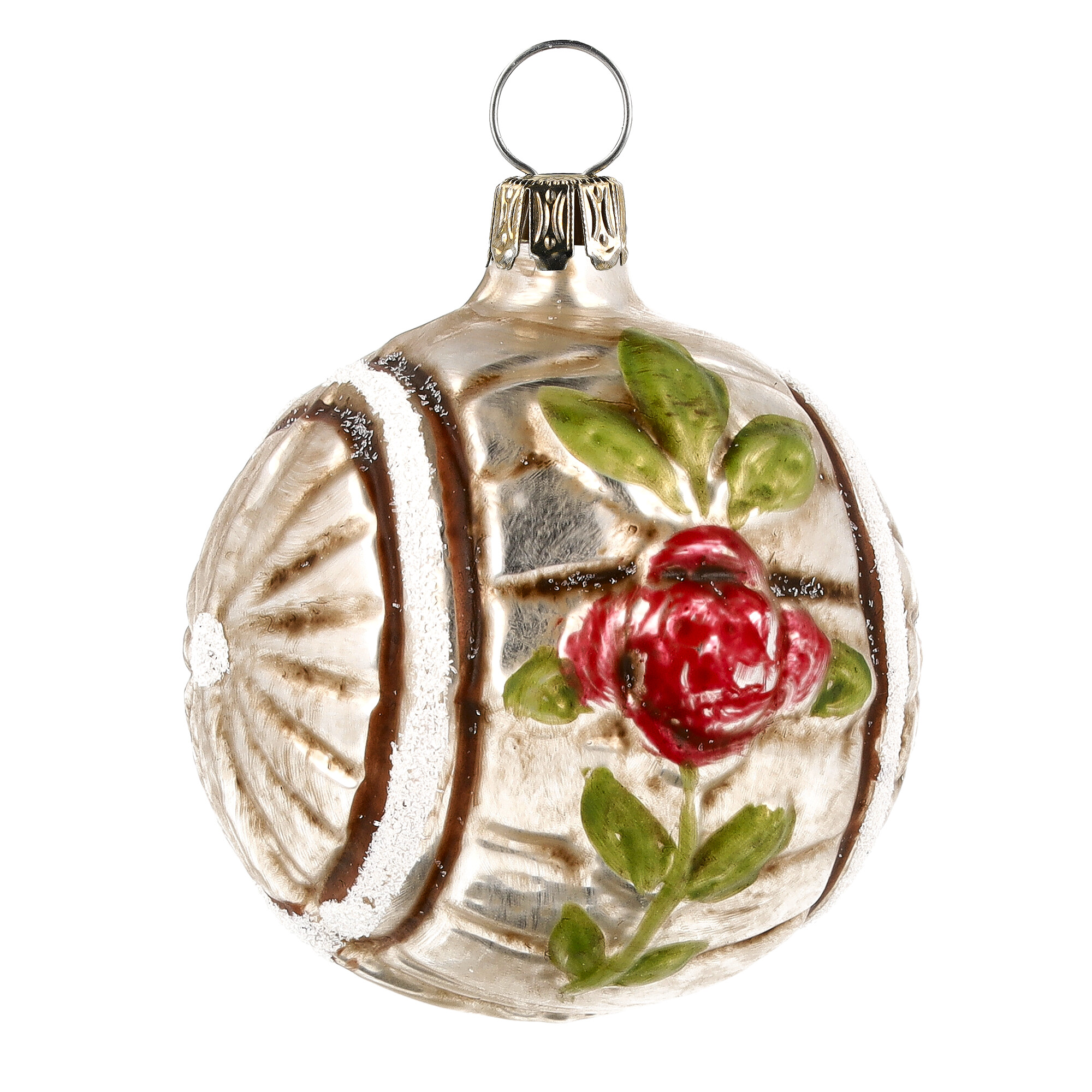 Nostalgisches Glasornament - Kugel mit Rose und Sonnenrad
