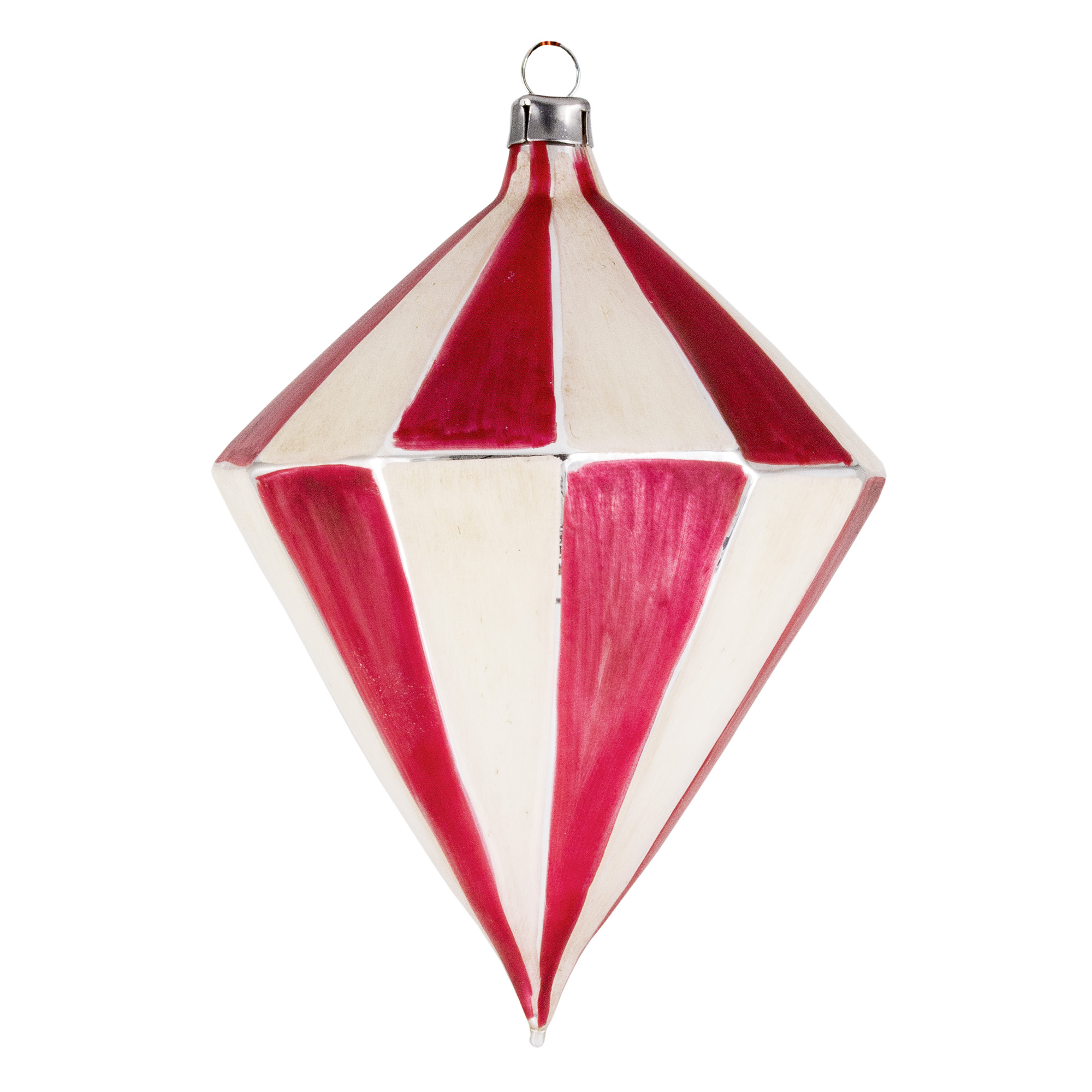 Christbaumanhänger Diamantform rot-weiß, Glas