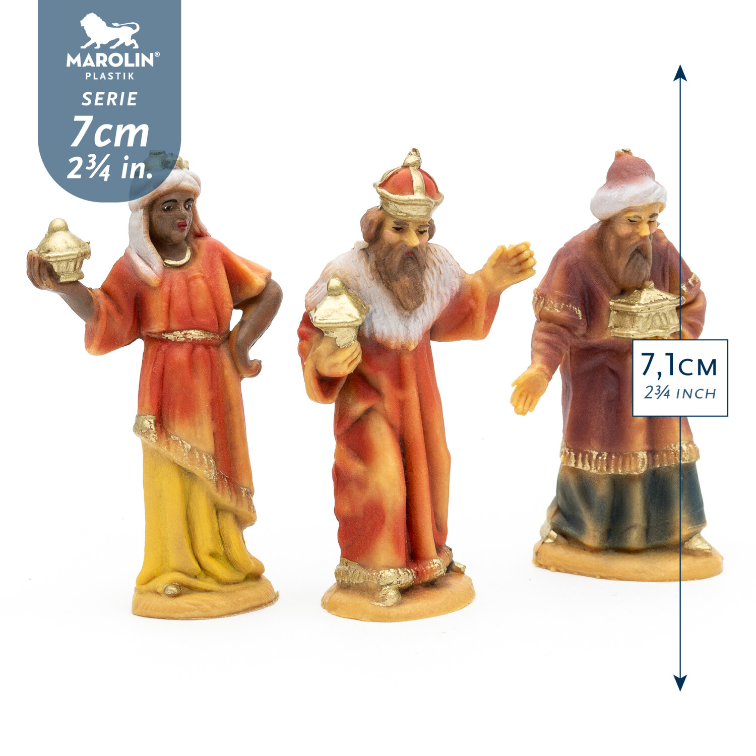 Krippenfiguren Heilige Drei Könige, 7 cm, handbemalt