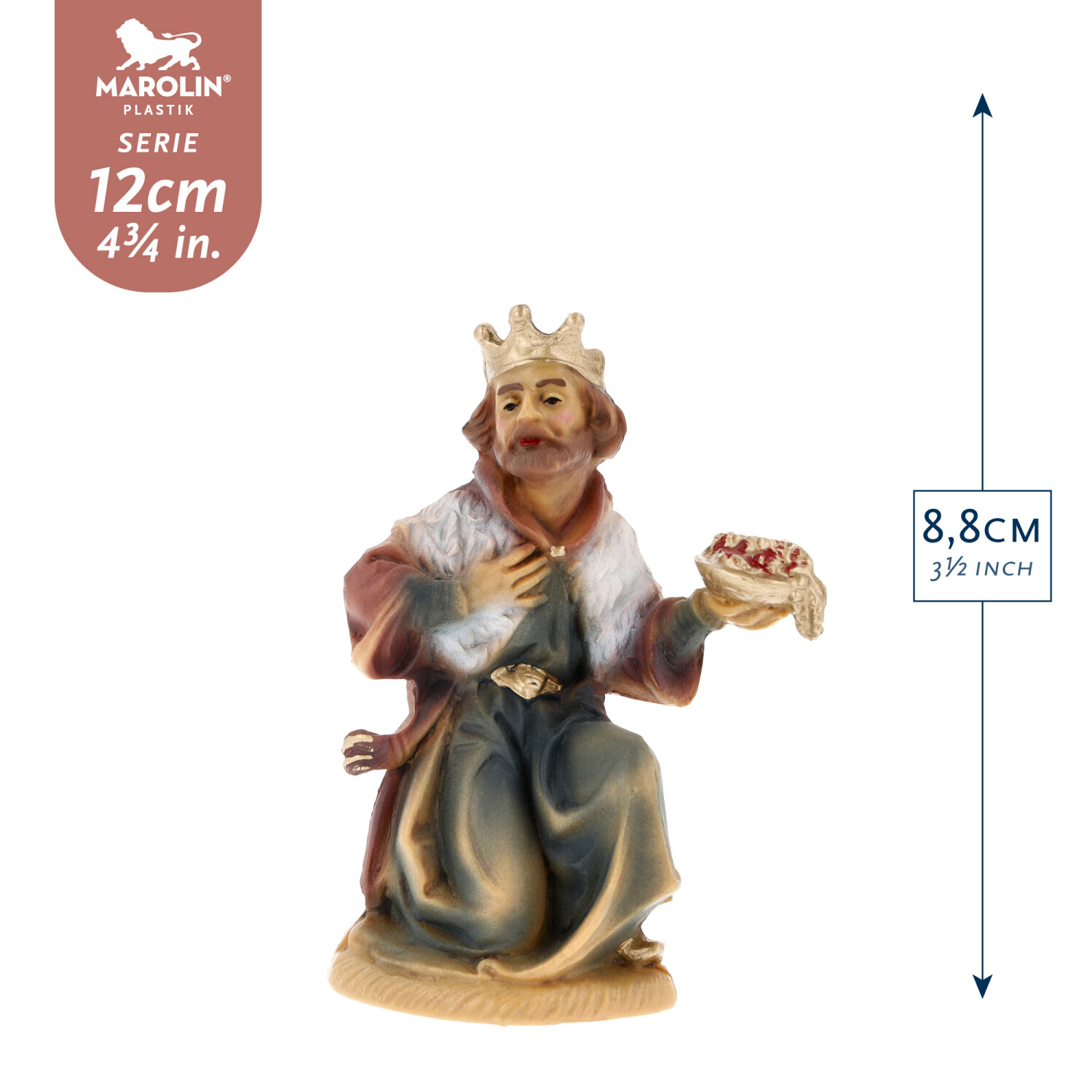 Kniender König mit Geschenk, Krippenfigur Serie 12 cm