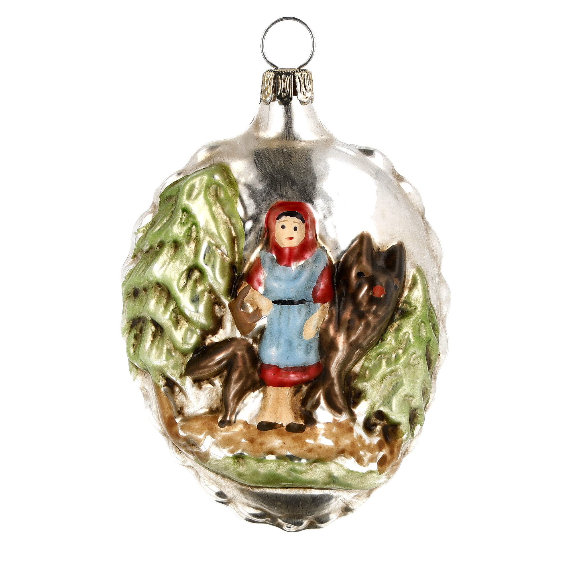 Glasornament Rotkäppchen und Wolf, handbemalt