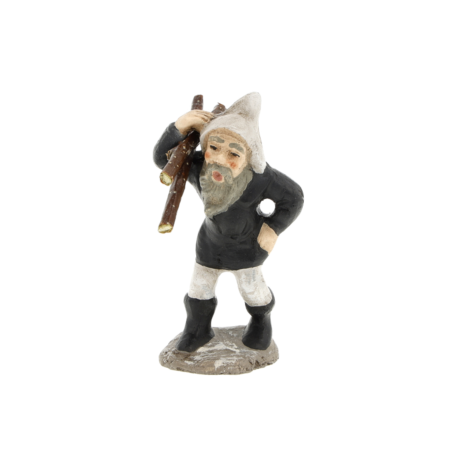Gartenfigur: Zwerg mit Holz, handbemalt