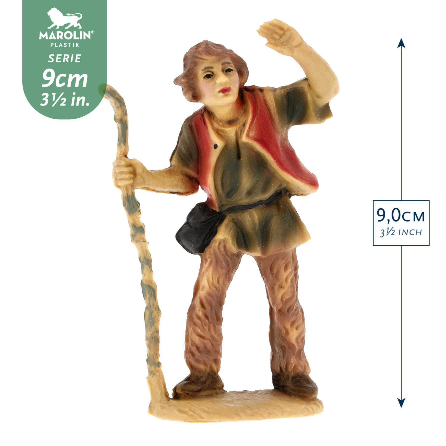 MAROLIN Hirte mit Stab, Kunststoff-Krippenfigur 9 cm