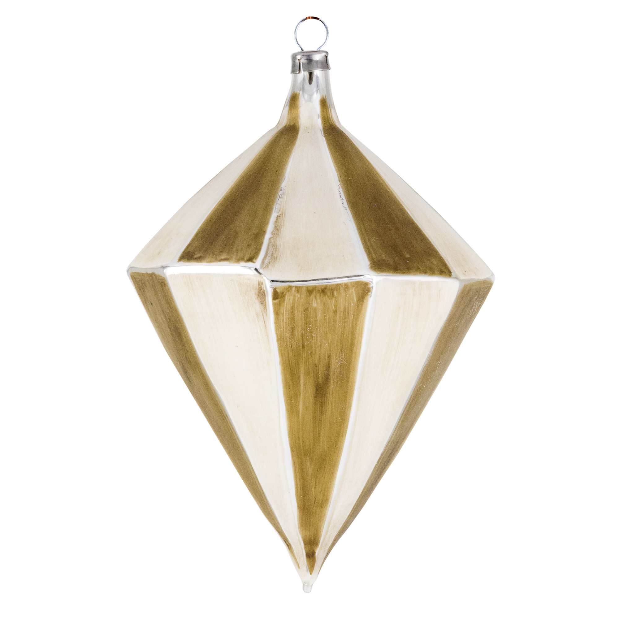 Geometrischer Glasanhänger für den Weihnachtsbaum gold/weiß