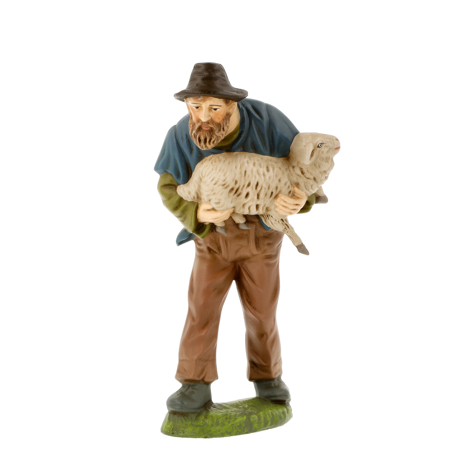 Krippenfigur: Hirte trägt ein Lamm