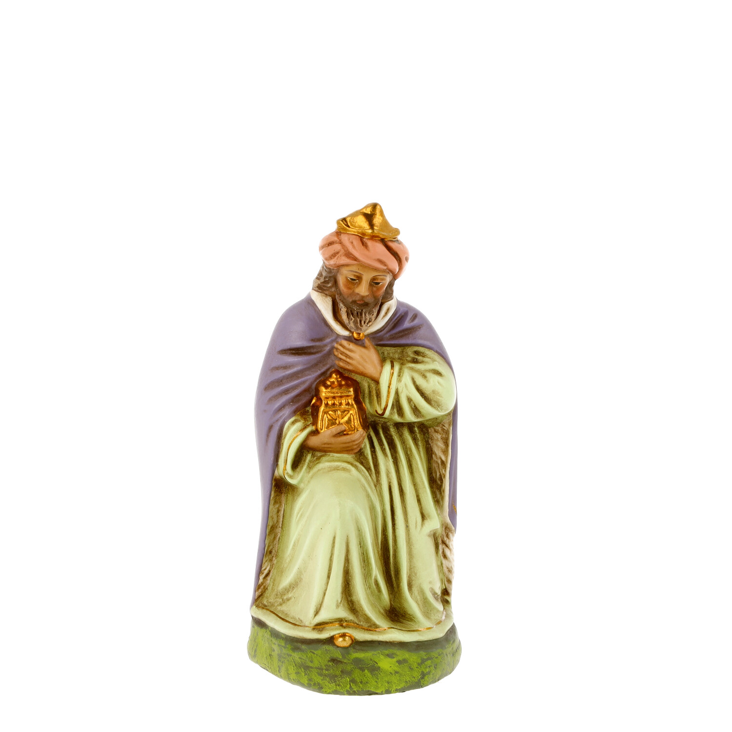 Kniender König mit Geschenk - Krippenfigur bunt