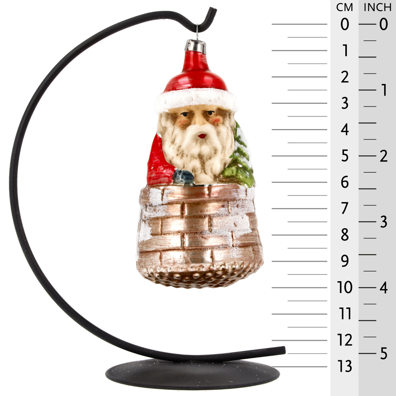 Glas-Weihnachtsanhänger: Nikolaus im Schornstein