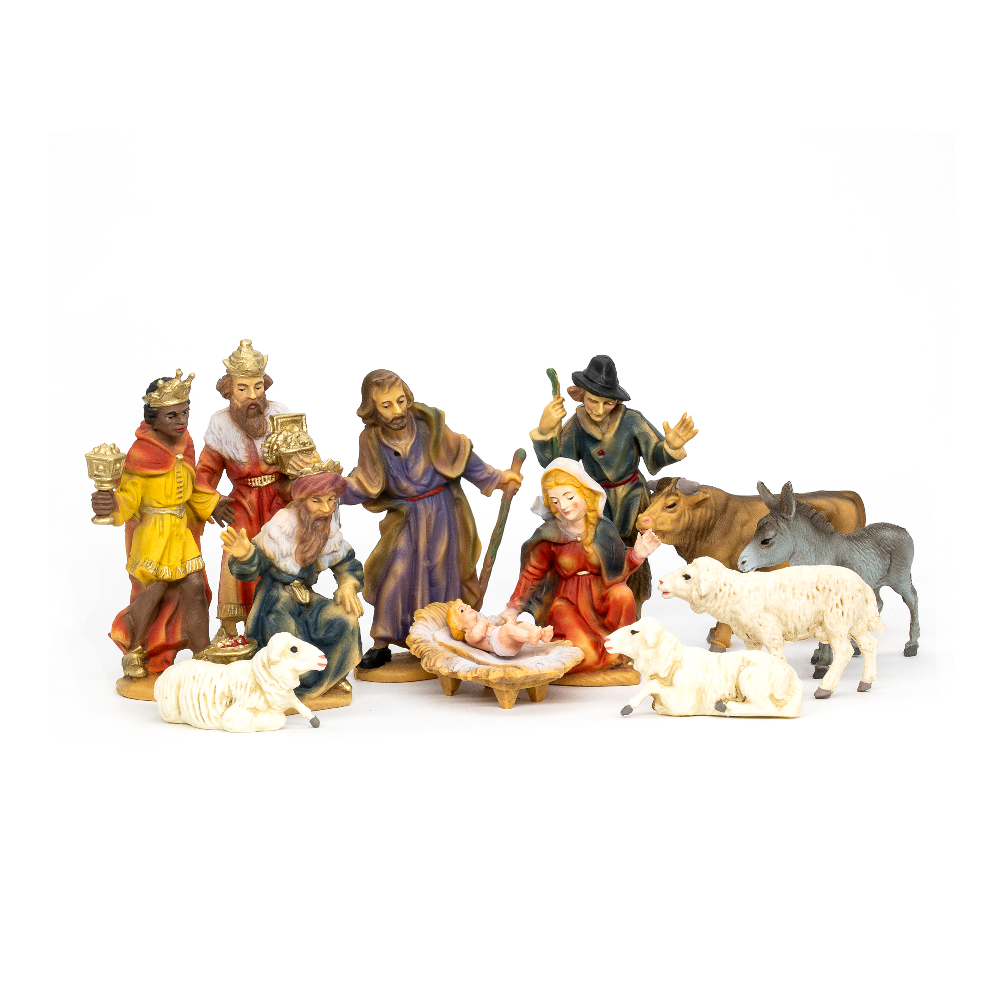 Krippenfiguren-Set: Heilige Familie, Könige, Tiere