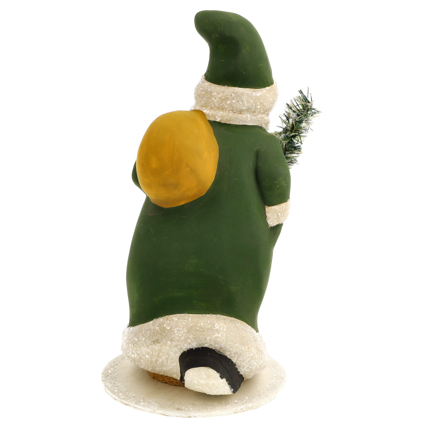 Weihnachtsmann-Dekofigur in Grün mit Sack, Rückansicht