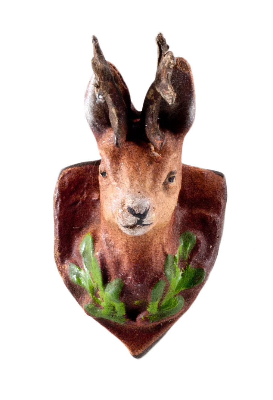 Jagdtrophäe Rehkopf mit Zinngehörn, zu 10 - 11cm Figuren