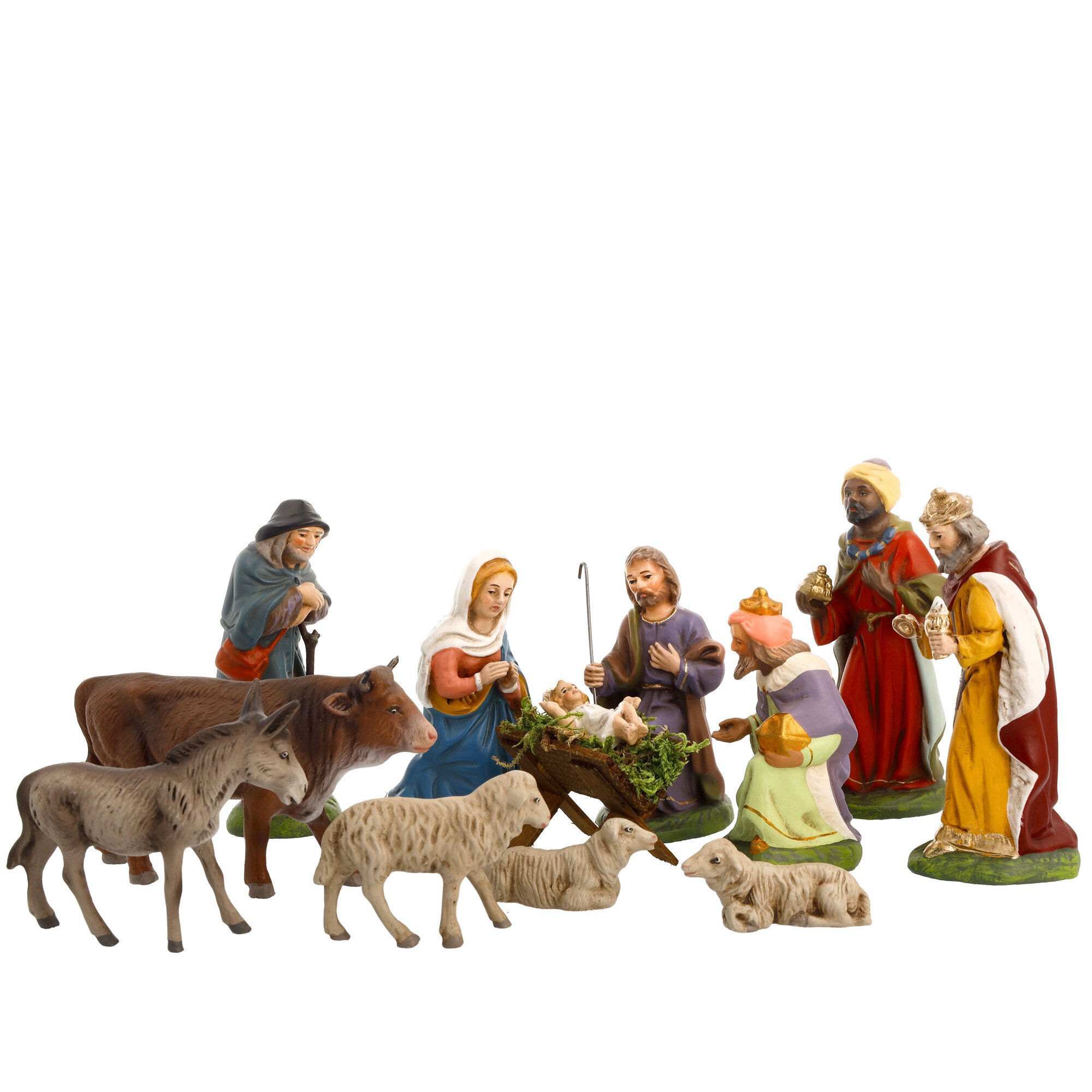 Krippensatz, 12 Teile, zu 10cm Krippenfiguren - Original MAROLIN® - Krippenfiguren für Ihre Weihnachtskrippe - Made in Germany
