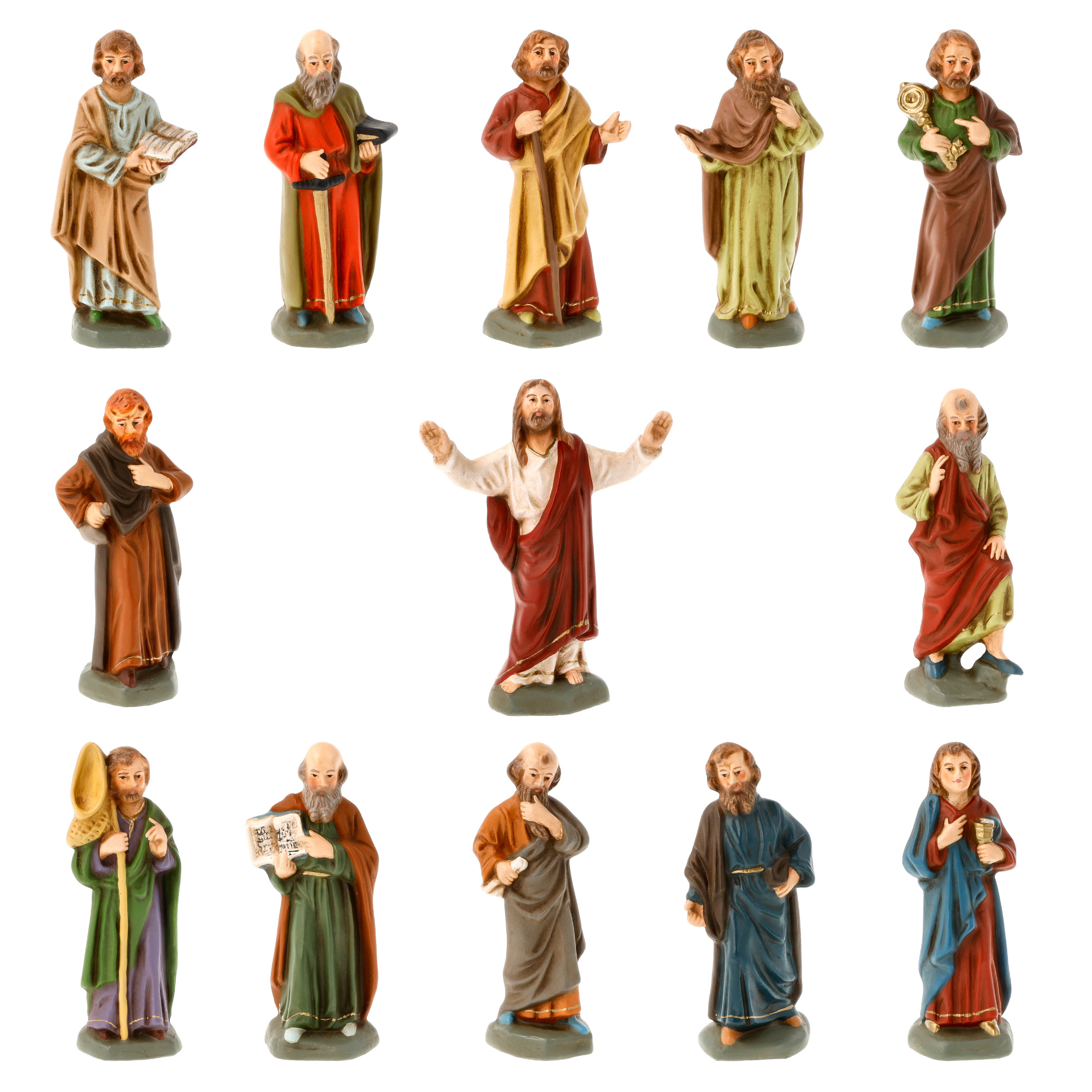 Krippenfiguren: Jesus und 12 Apostel, handbemalt, 13-teilig