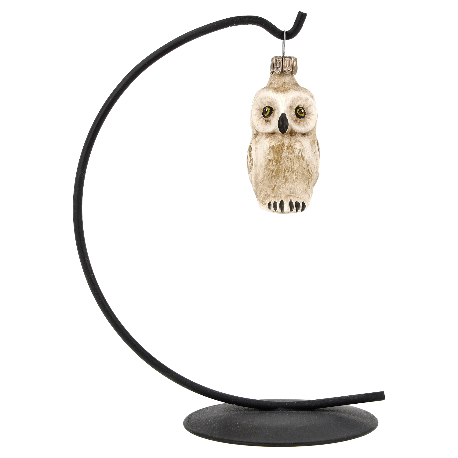 Beiger Eulen-Anhänger als Weihnachtsbaumschmuck am Ständer