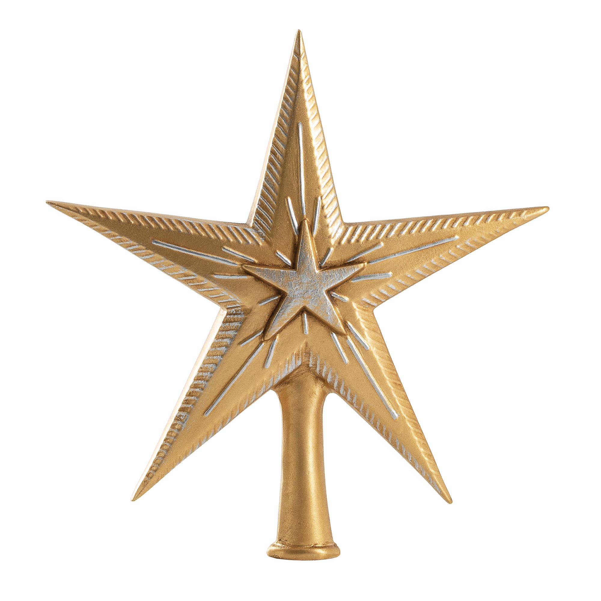 Goldene Christbaumspitze Stern mit Relief