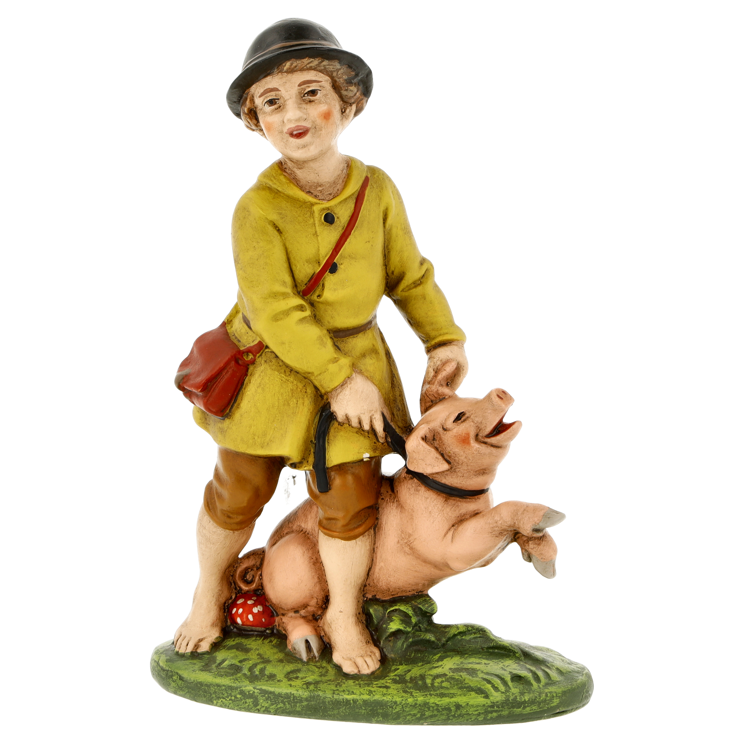 Marolin Figur Hans im Glück mit Schwein, handbemalt