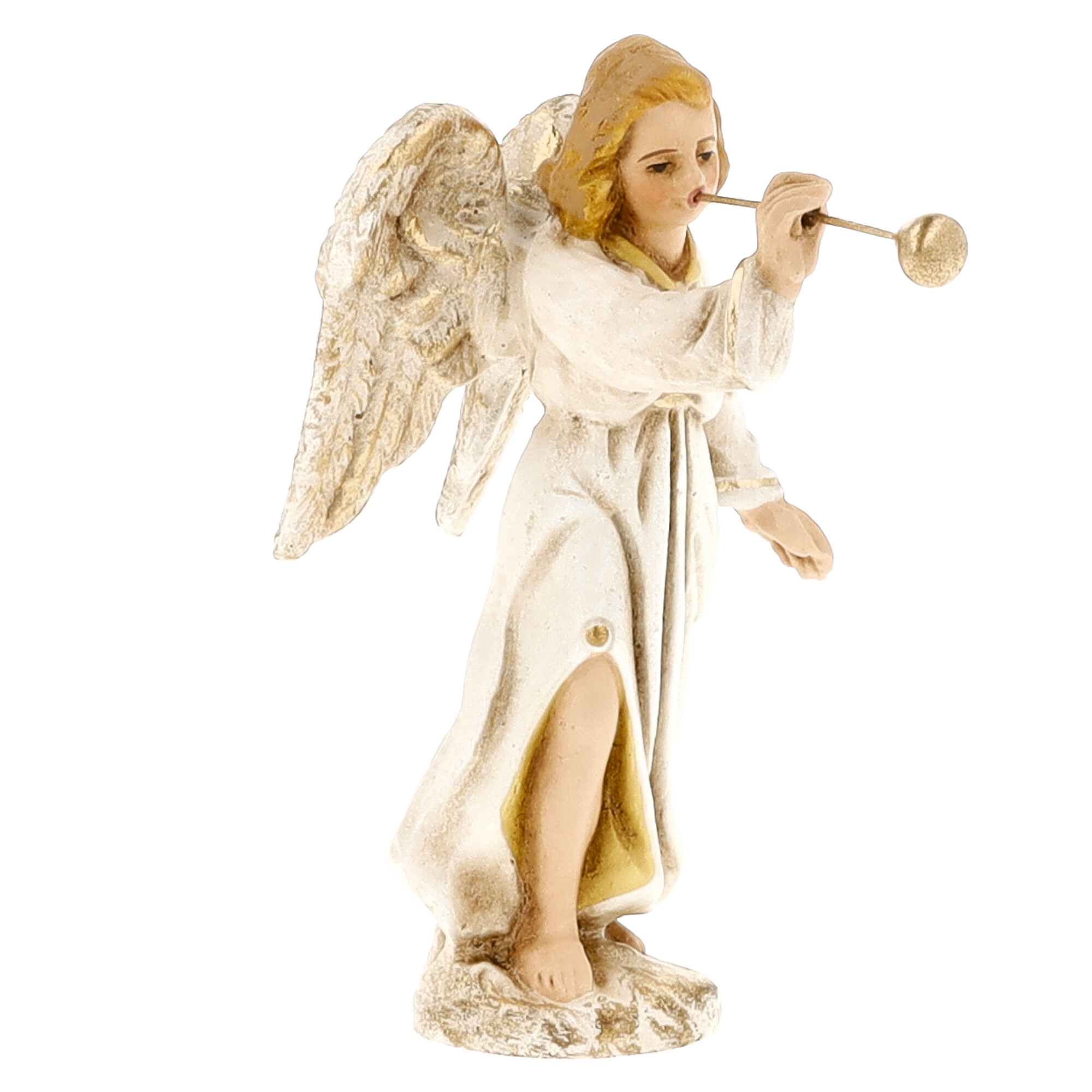 Weihnachtsengel-Figur mit Trompete in Creme-Gold
