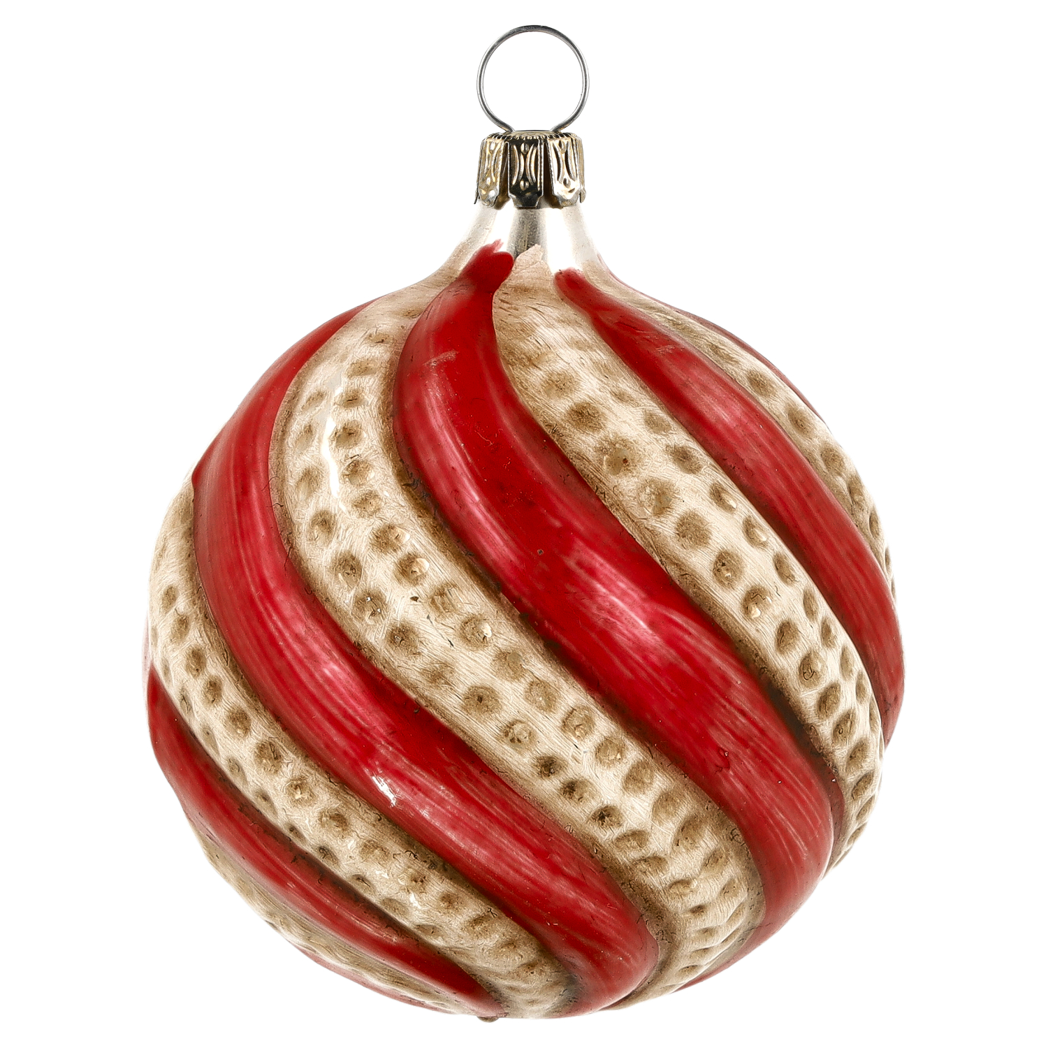 Glas-Weihnachtskugel rot-gold mit gedrehtem Relief