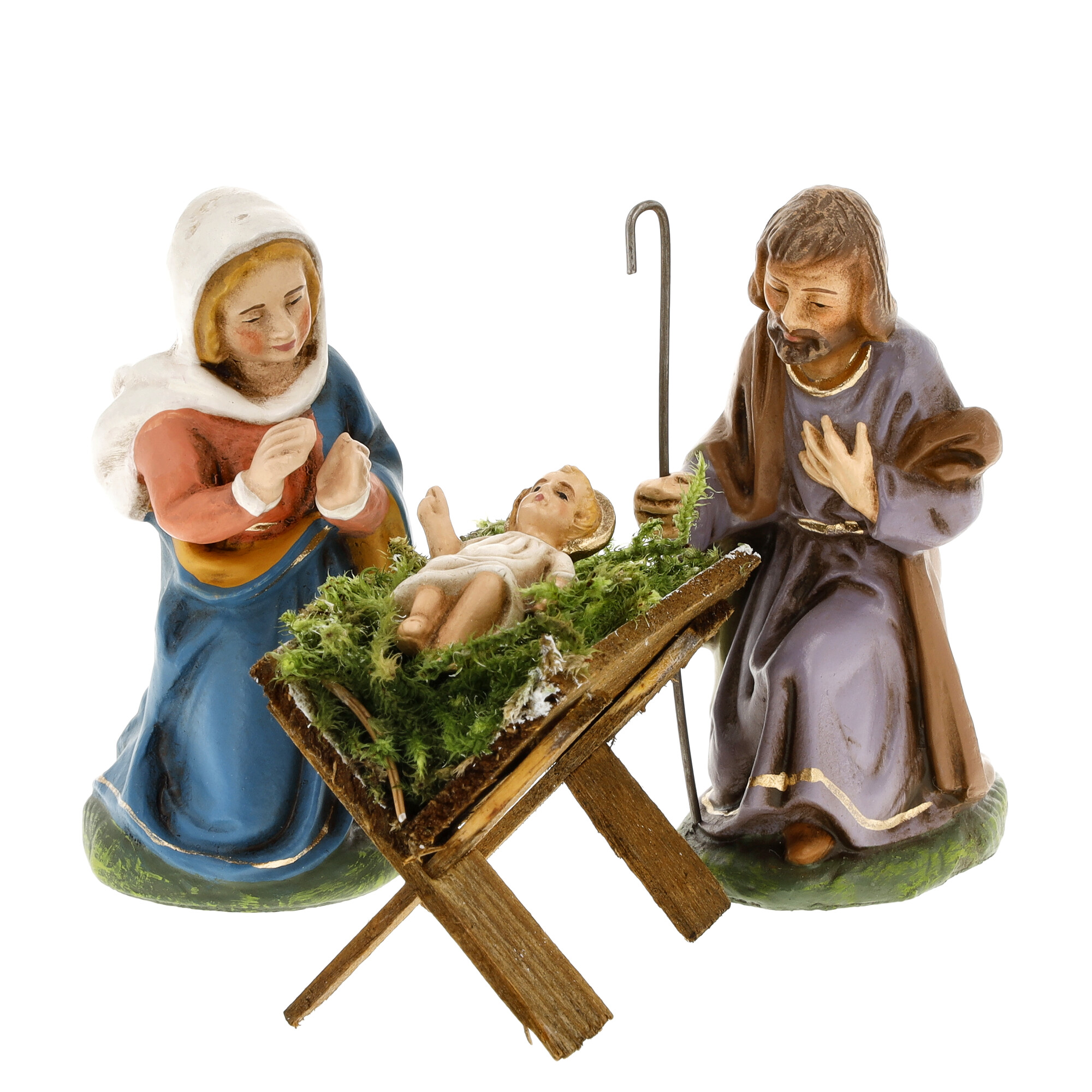 Krippenfiguren-Set: Maria, Josef und Jesuskind in Krippe