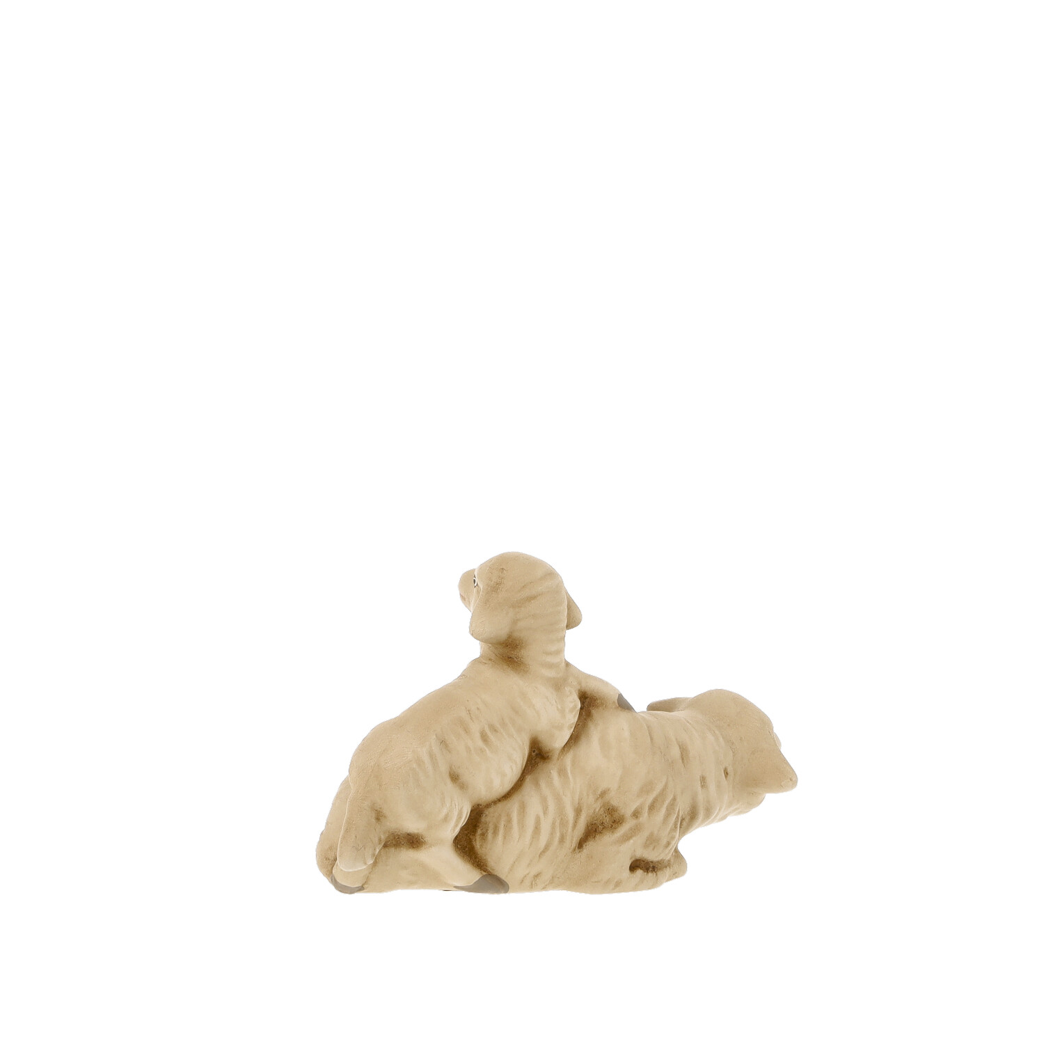 Zwei liegende Schafe als Dekofigur, beige