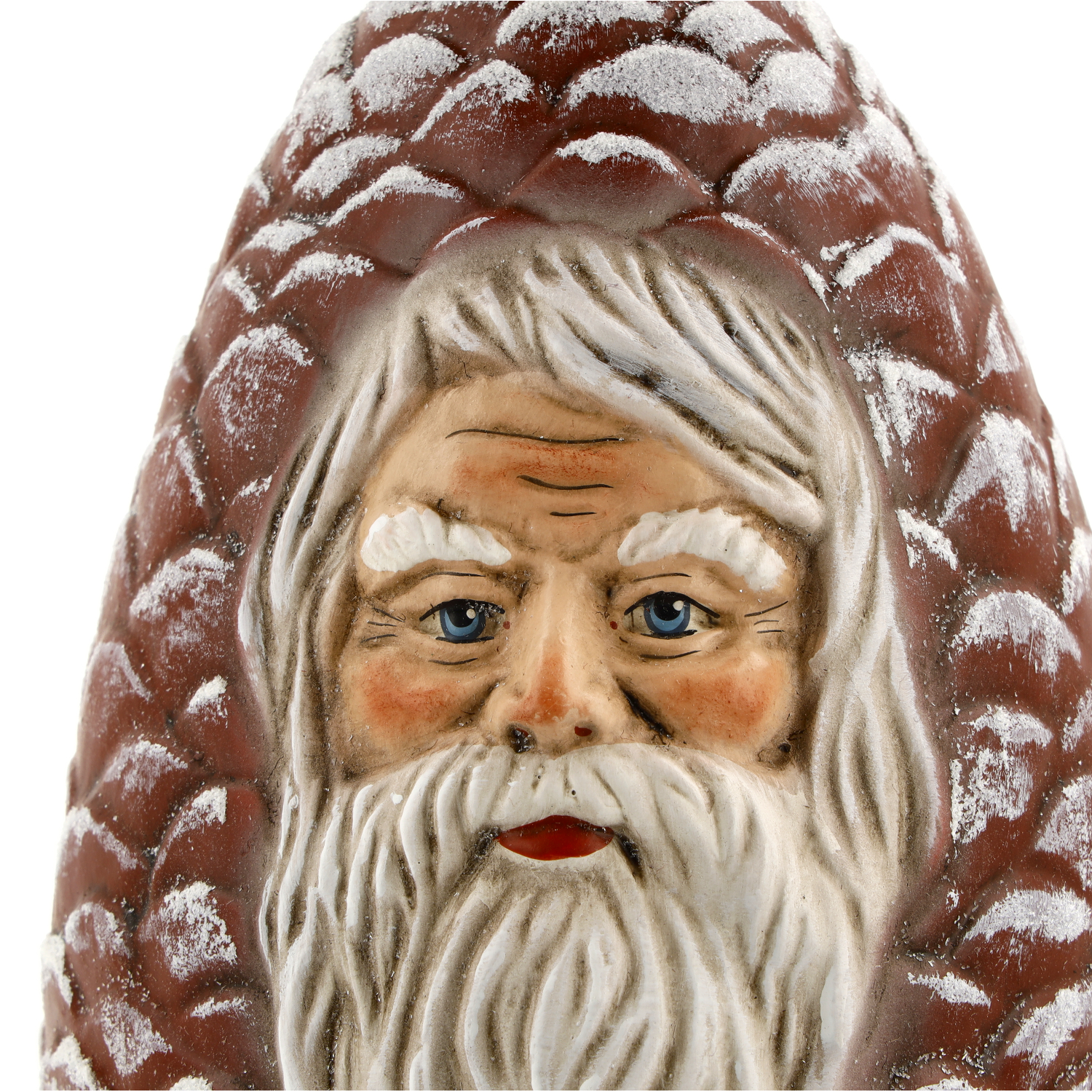Weihnachtsmann-Figur im Tannenzapfen, detailreich bemalt